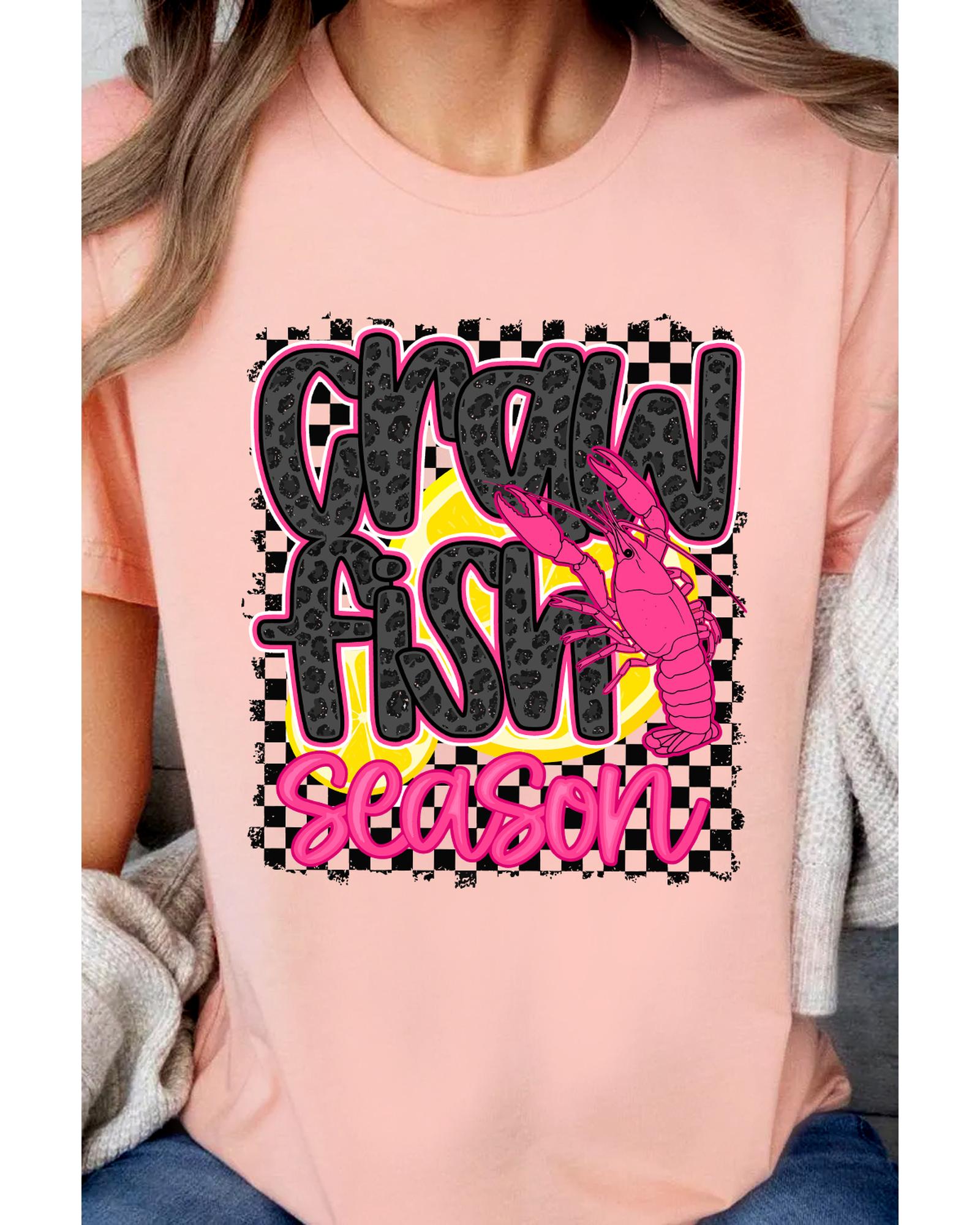 V539-AZEXDC25228853-10-L-202508281345-00 Pink Crawfish Season Graphic Casual Tee - L - Image 1