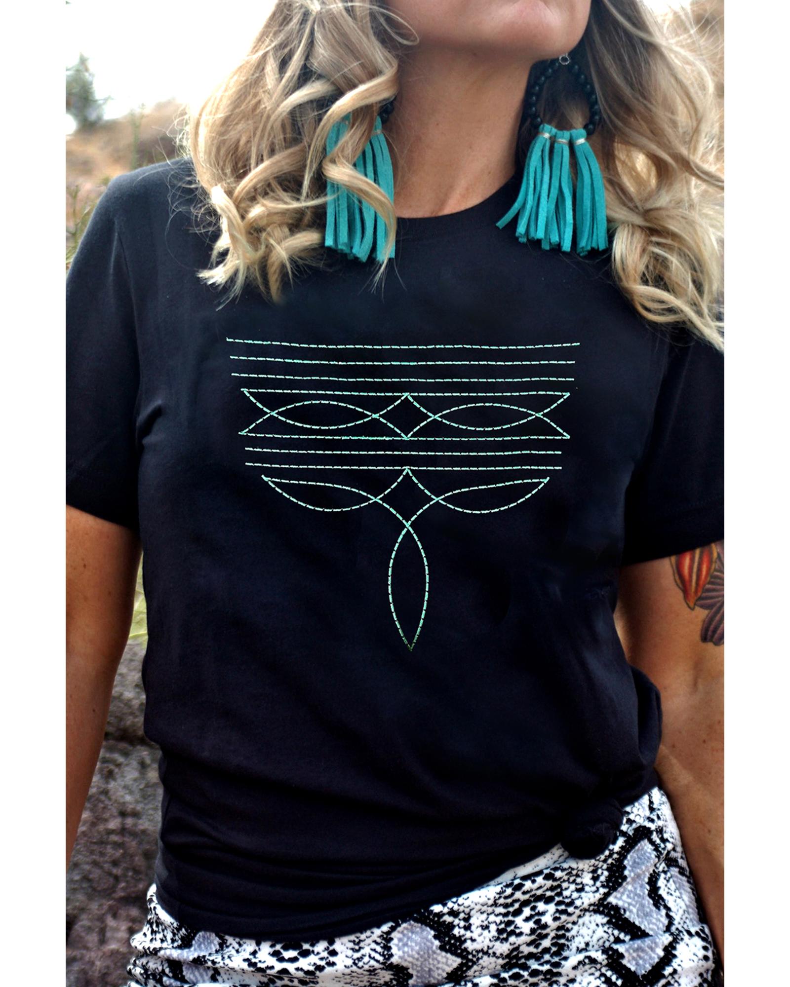 V539-AZEXDC25228874-2-XL-202508292230-00 Black Western Fashion Geometric Embroidered T Shirt - XL - Image 1