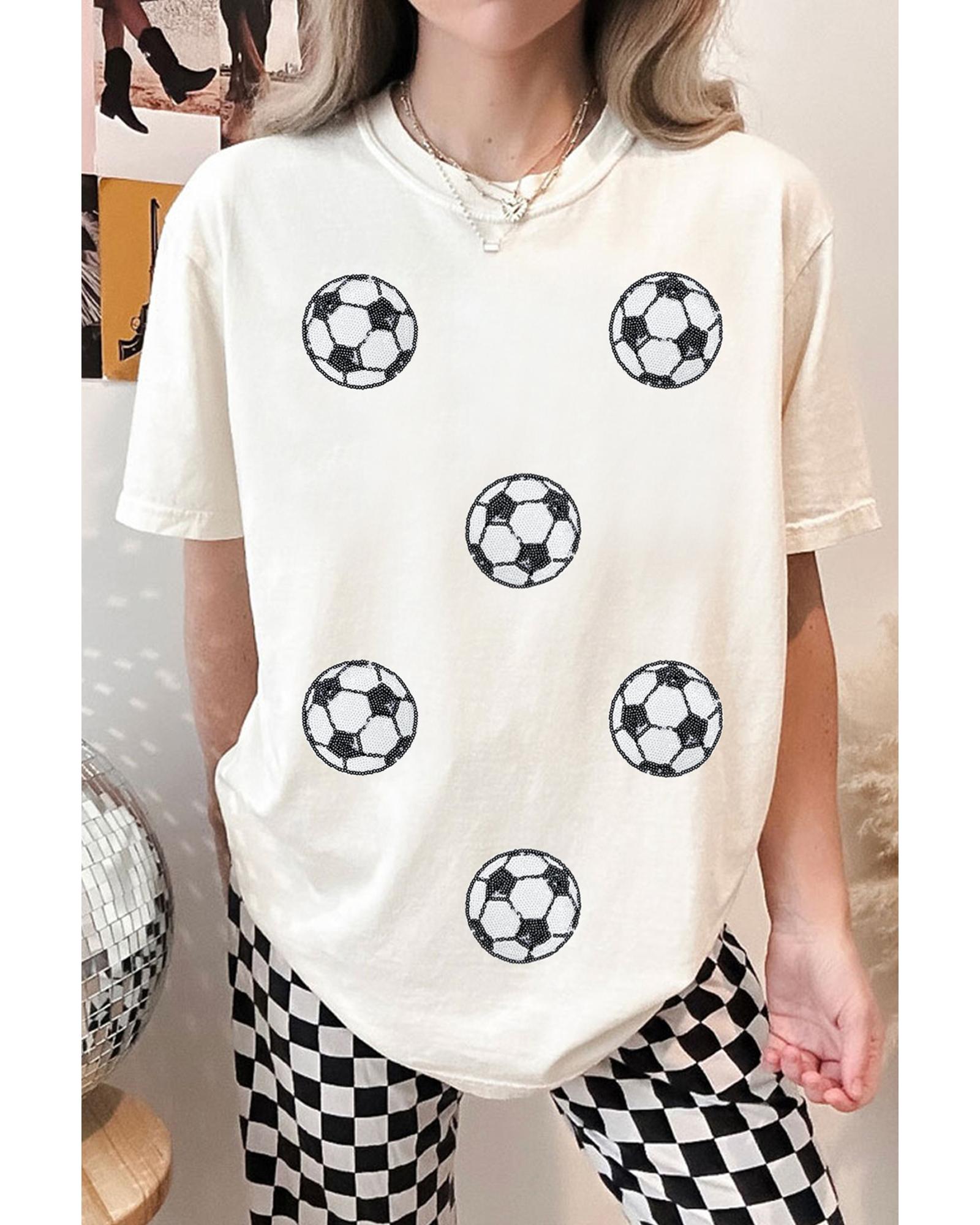 V539-AZEXDC25228920-1-M-202508291320-00 White Sequin Football Patched Graphic Game Day T Shirt - M - Image 1