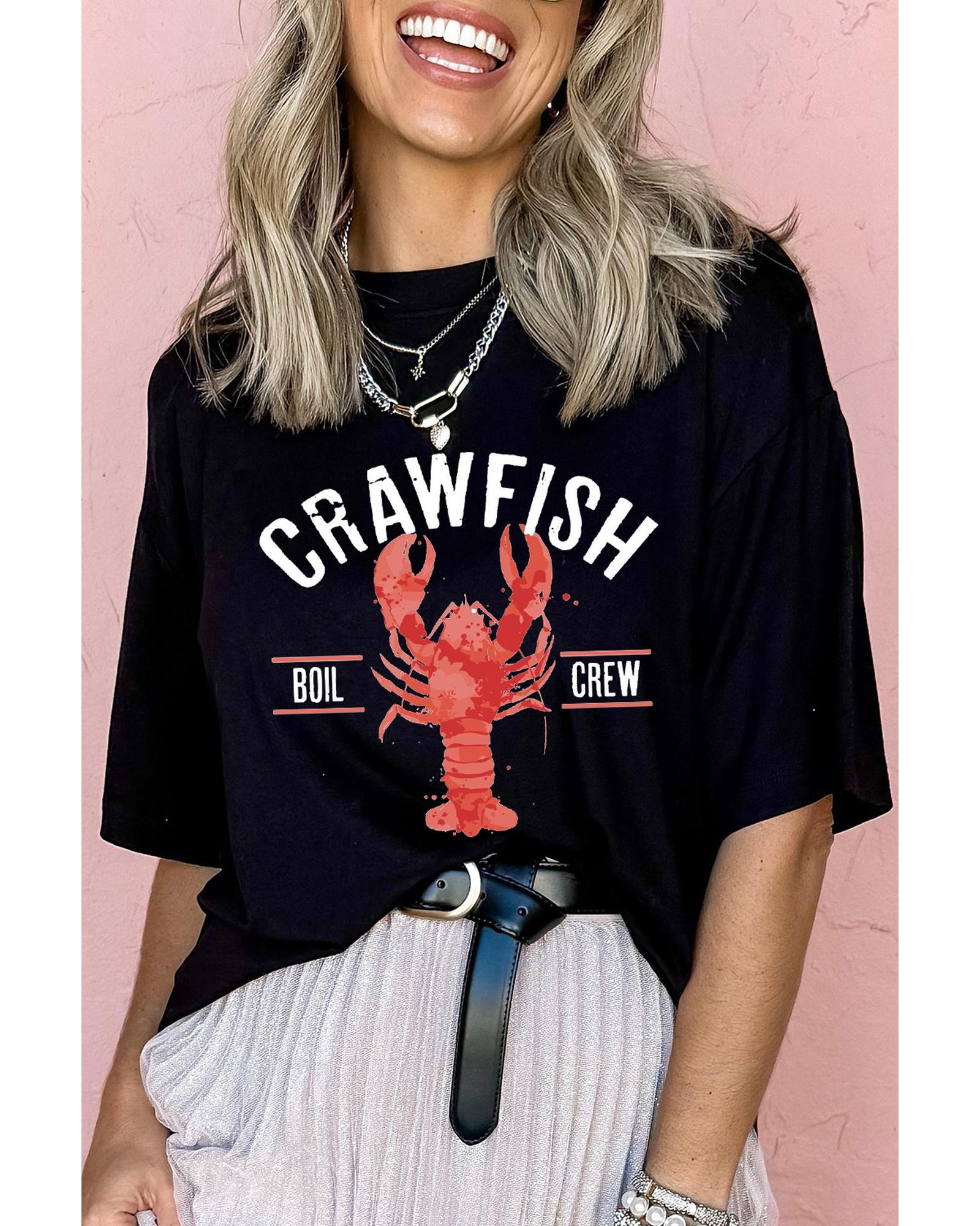 V539-AZEXDC25228956-2-XL-202508291255-00 Black CRAWFISH BOIL CREW Distressed Letter Graphic T Shirt - XL - Image 1