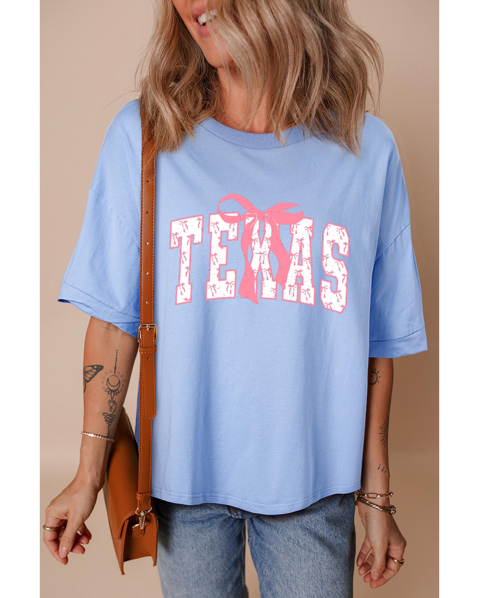 V539-AZEXDC25229008-P1204-L-202508280105-00 Myosotis TEXAS Bow Graphic Half Sleeve Drop Shoulder Loose Tee - L - Image 1