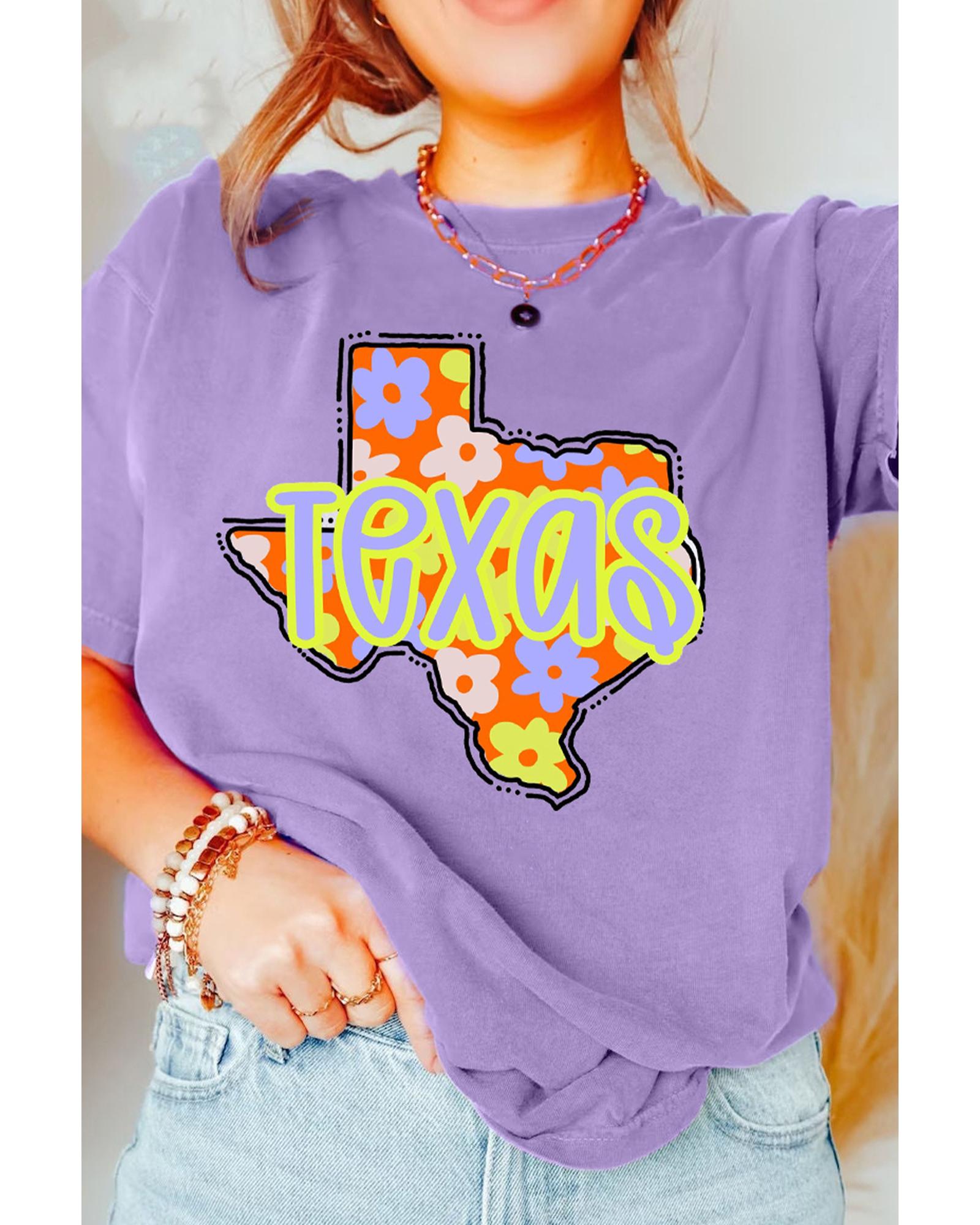 V539-AZEXDC25229016-P208-L-202508292220-00 Wisteria TEXAS Flower Print Crew Neck T Shirt - L - Image 1