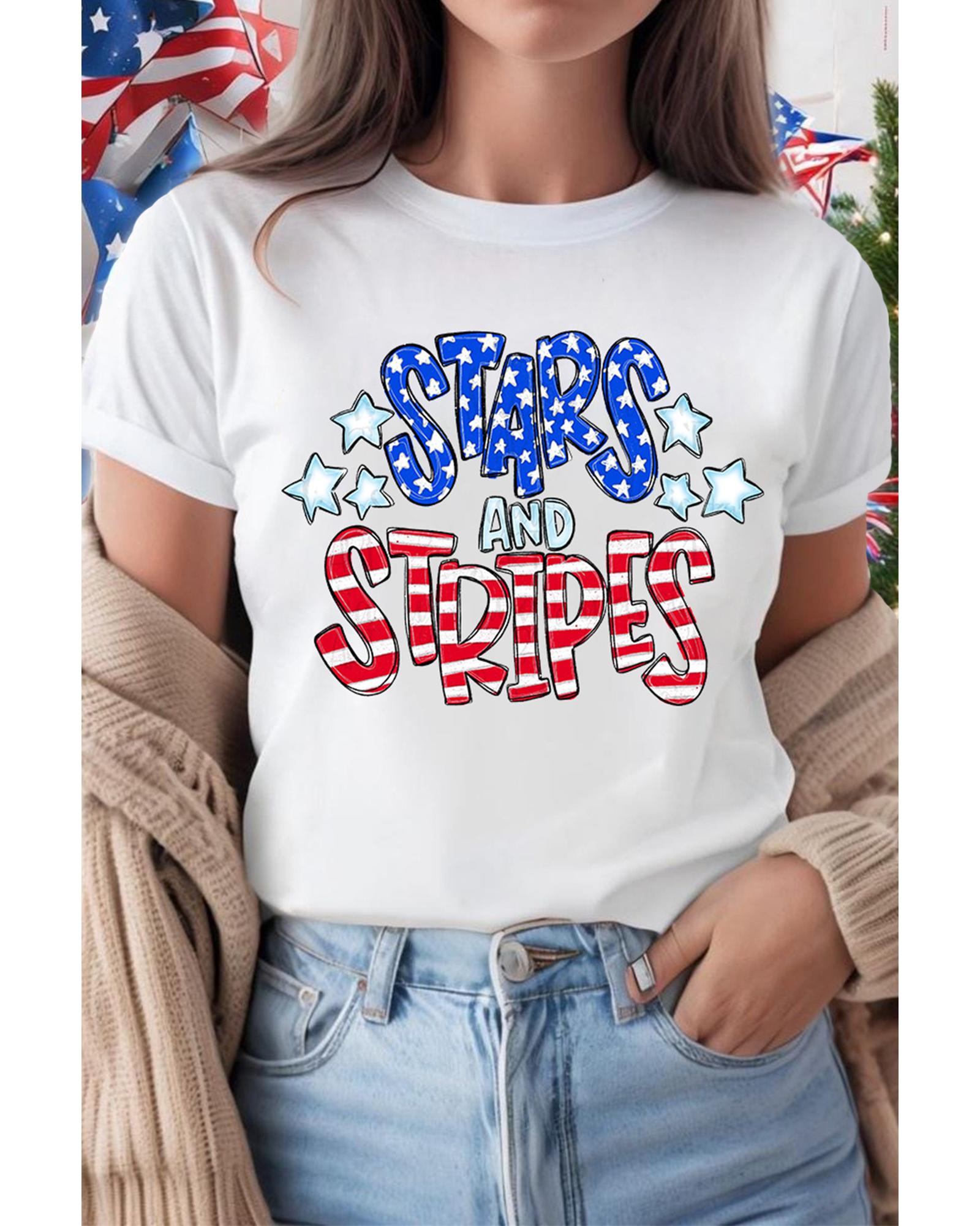 V539-AZEXDC25229142-1-3XL-202508280500-00 White Stars and Stripes Round Neck Graphic T Shirt - 3XL - Image 1