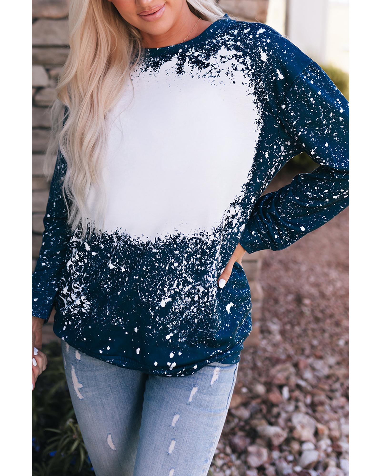V539-AZEXDC25310375-5-L-202506130006-00 Navy Tie-dyed Crew Neck Pullover Sweatshirt - L - Image 1