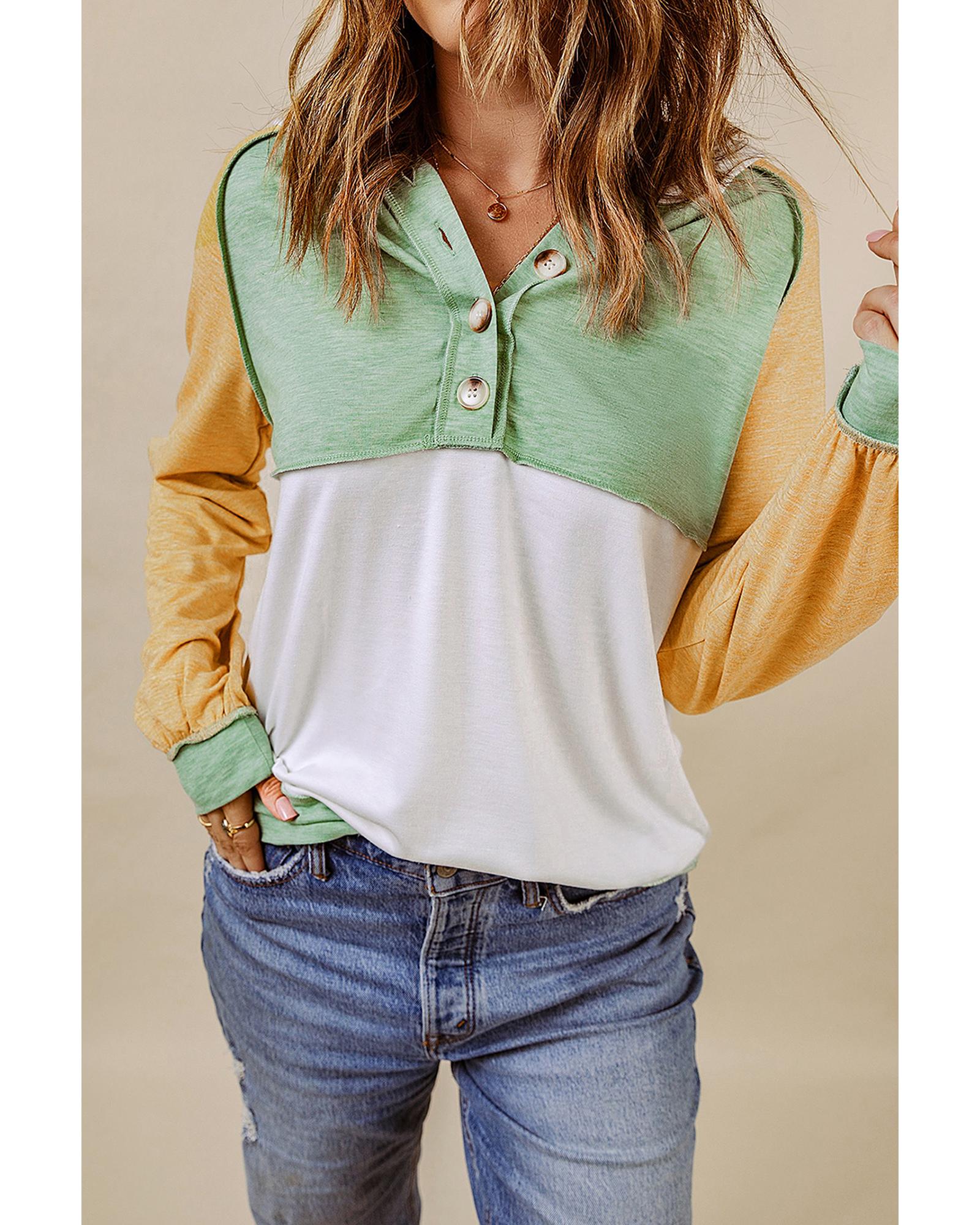 V539-AZEXDC25311943-7-S-163319-00 Azura Exchange Button Accent Colorblock Hoodie - S - Image 1