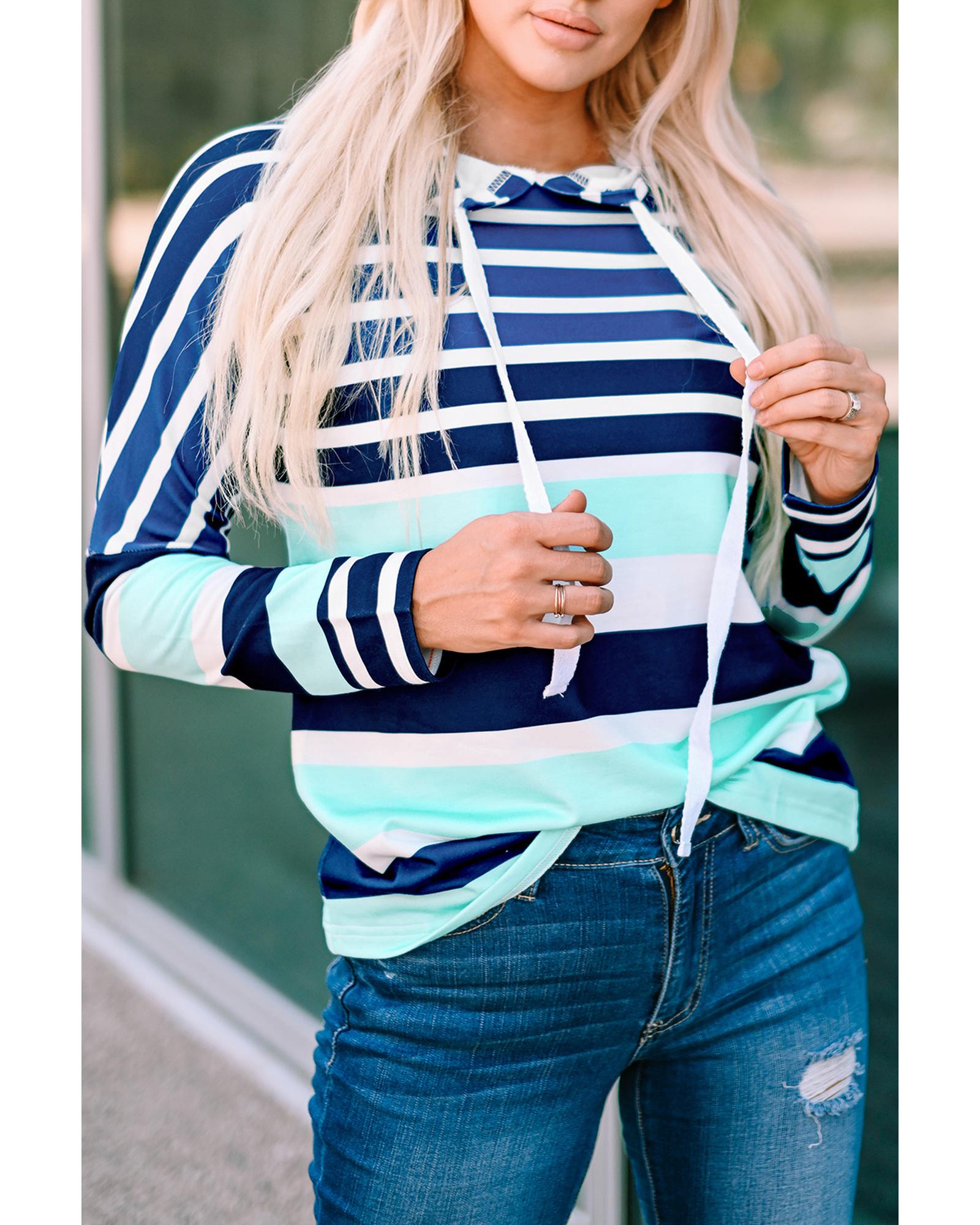 V539-AZEXDC25311952-19-S-165672-00 Azura Exchange Striped Drawstring Hoodie - S - Image 1