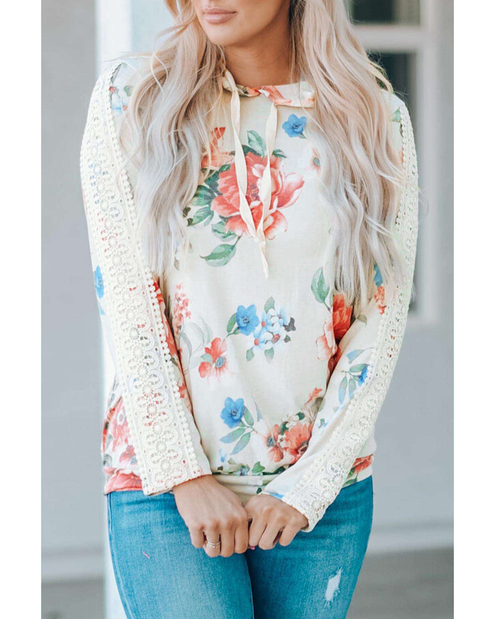 V539-AZEXDC25311955-18-S-161907-00 Azura Exchange Lace Contrast Long Sleeve Hoodie - S - Image 1