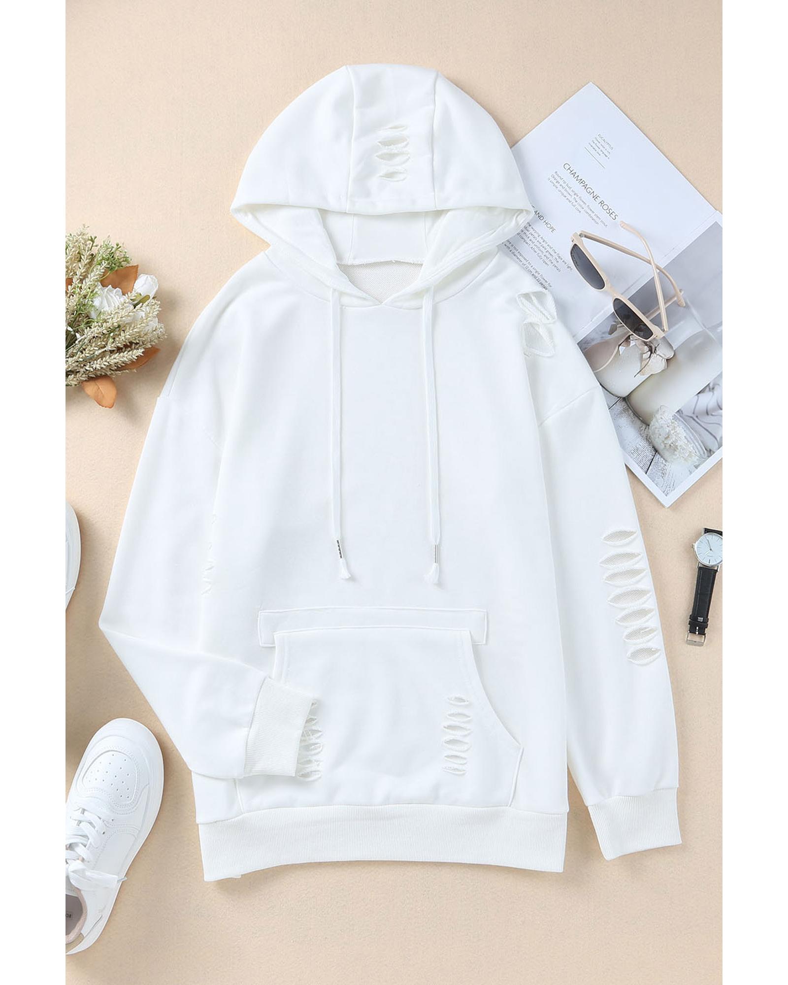 V539-AZEXDC25311957-1-M-202508290920-00 Azura Exchange Ripped Hooded Sweatshirt with Kangaroo Pocket - M - Image 1