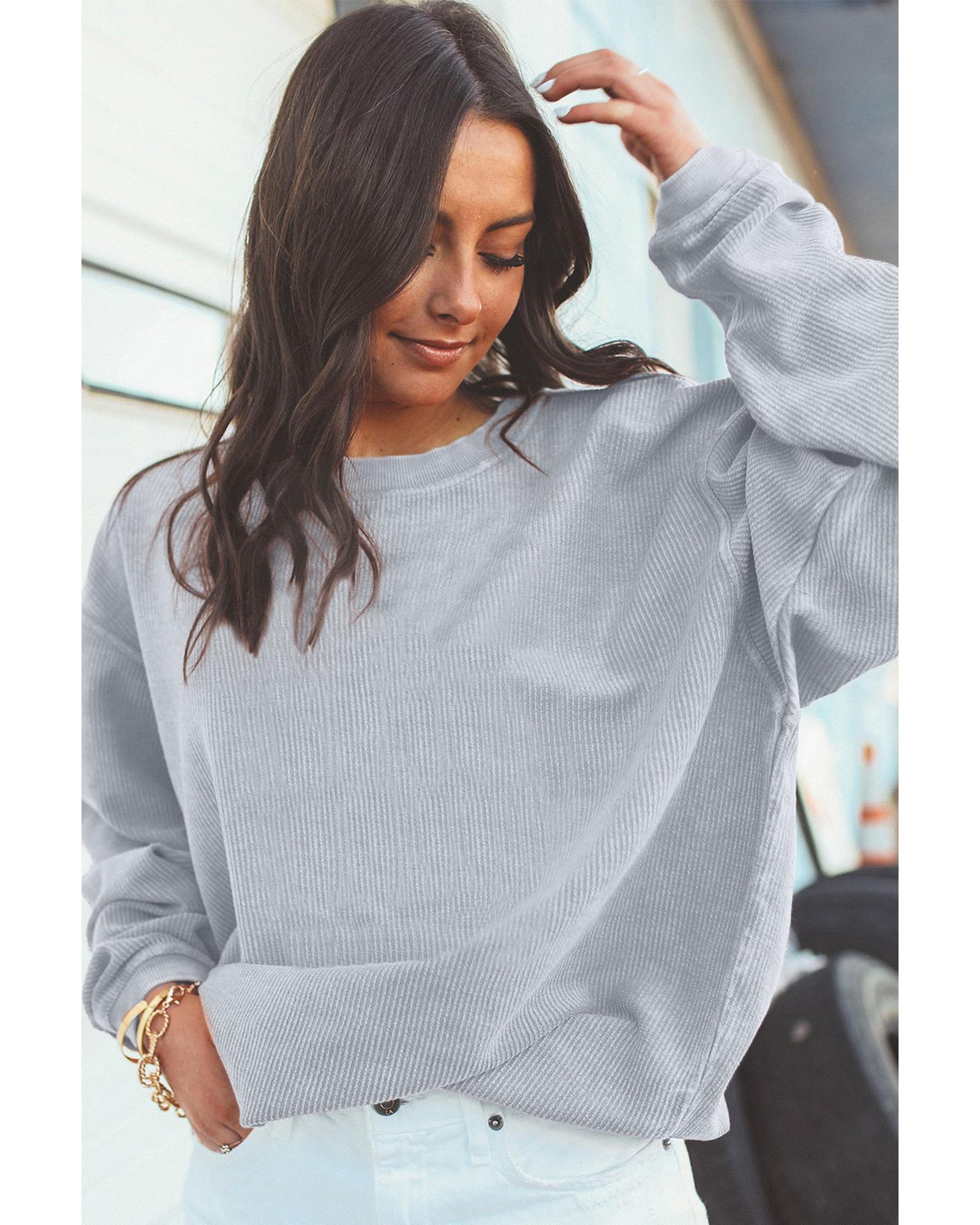 V539-AZEXDC25312934-P1011-L-202508270640-00 Light Grey Ribbed Corded Oversized Sweatshirt - L - Image 1