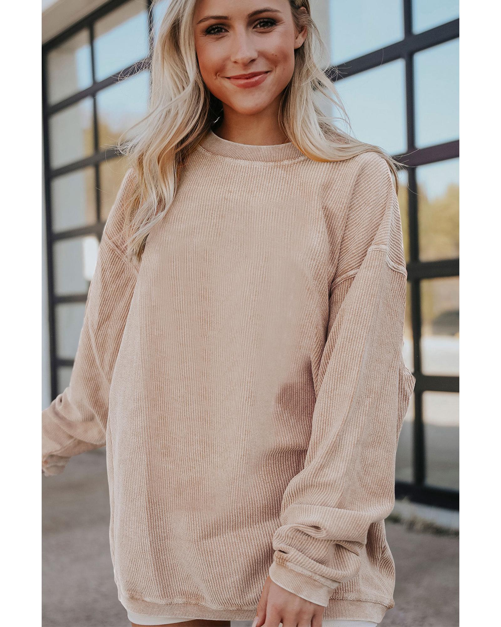 V539-AZEXDC25312934-P18-2XL-202508271420-00 Apricot Ribbed Corded Oversized Sweatshirt - 2XL - Image 1