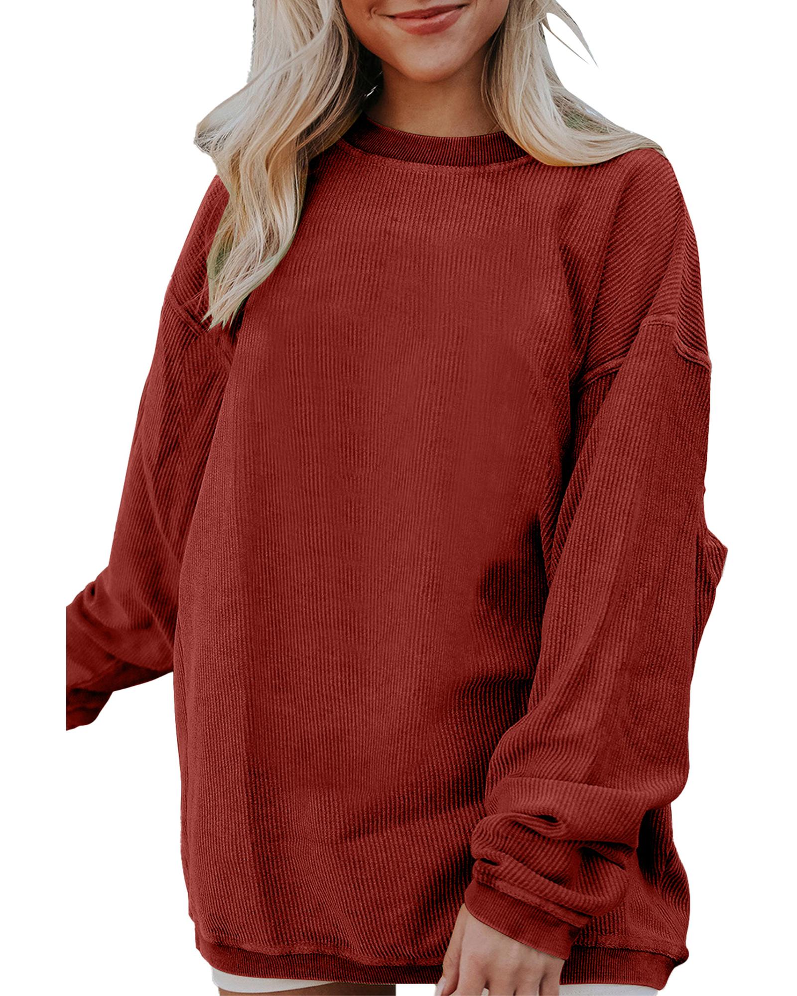 V539-AZEXDC25312934-P603-2XL-202508291750-00 Racing Red Ribbed Corded Oversized Sweatshirt - 2XL - Image 1