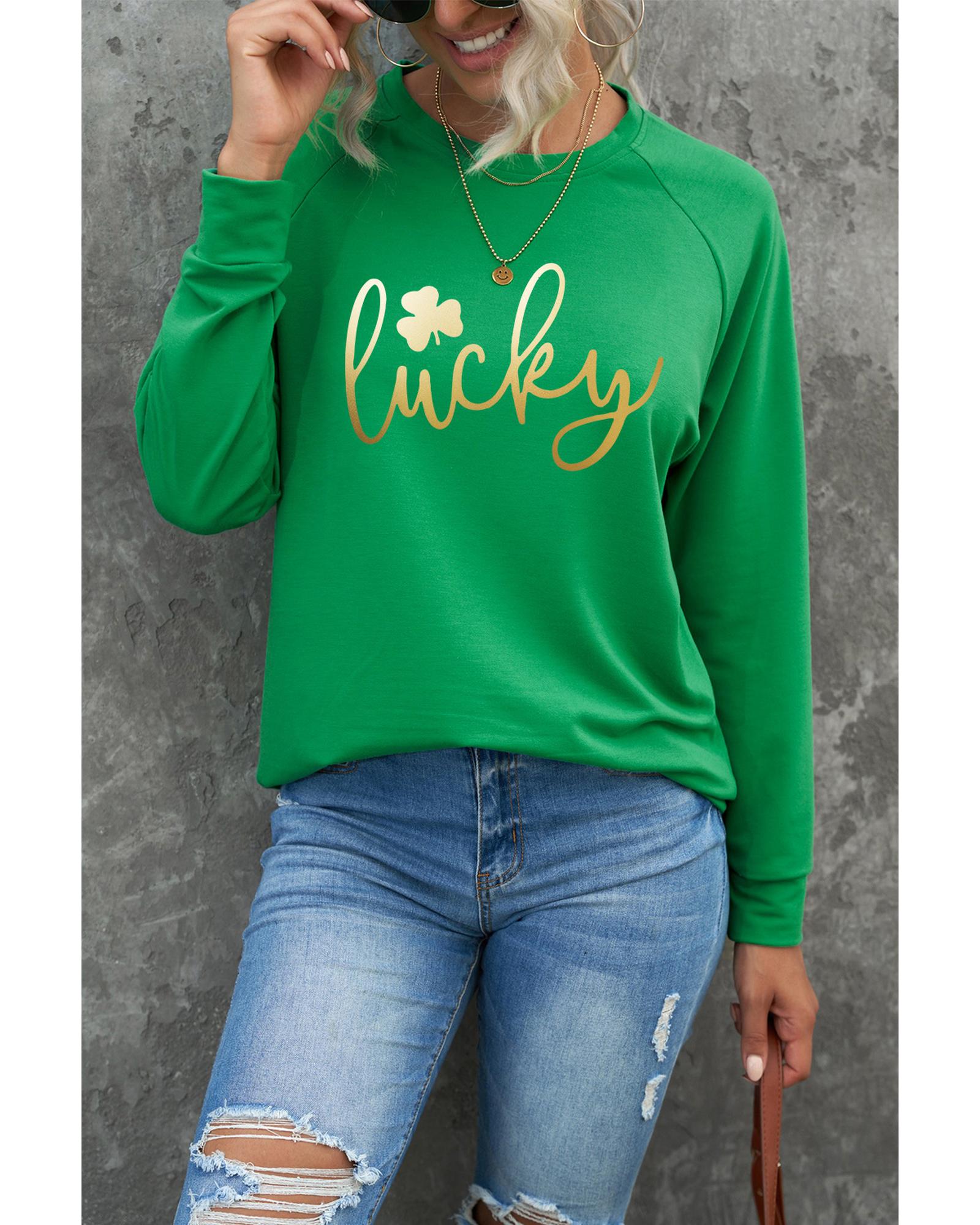 V539-AZEXDC25314298-9-M-202508252000-00 Azura Exchange Lucky Glitter Graphic Raglan Sleeve Sweatshirt - M - Image 1