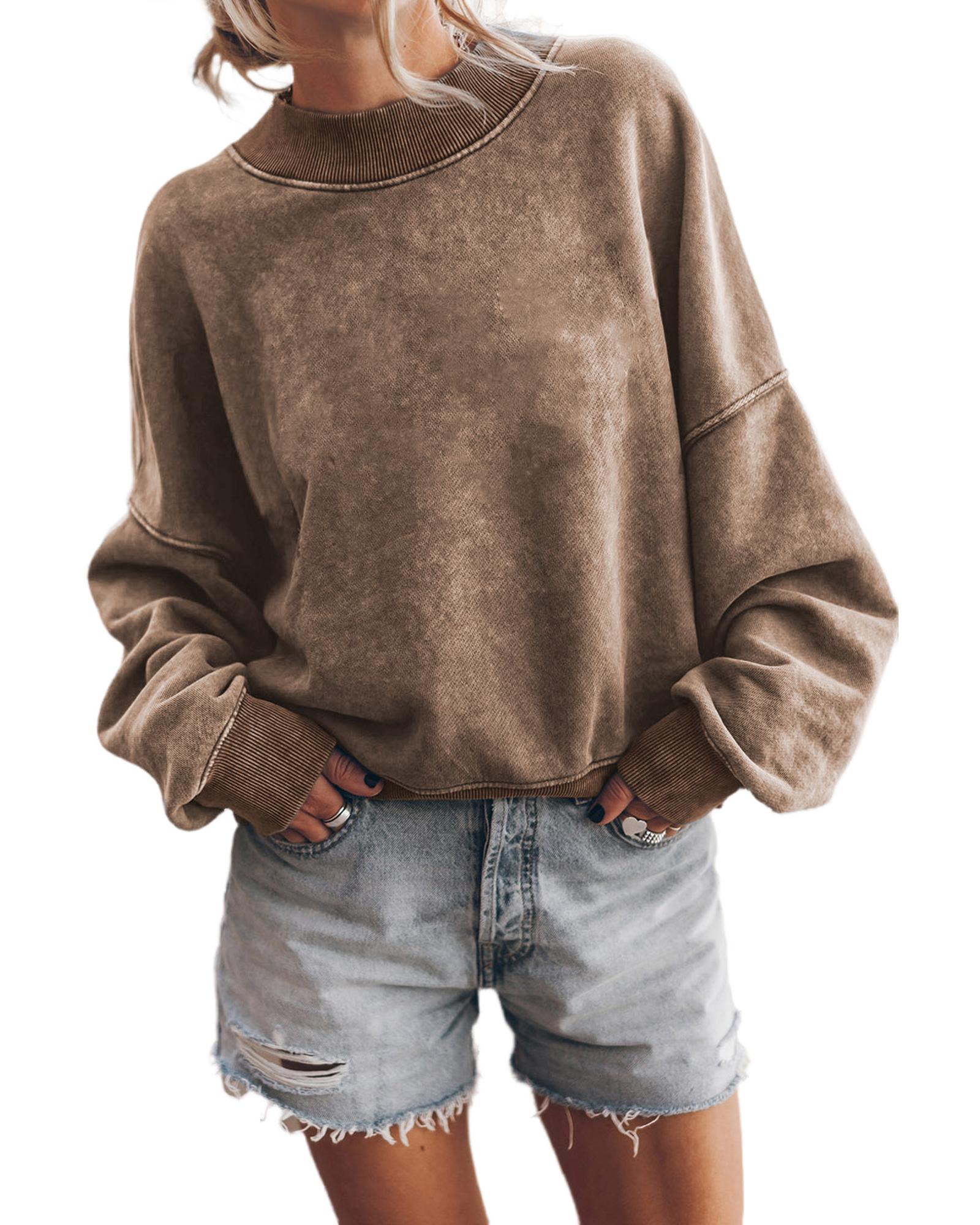V539-AZEXDC25314590-17-2XL-202509010235-00 Azura Exchange Relaxed Brown Crew Neck Sweatshirt with Drop Shoulder Design - 2XL - Image 1