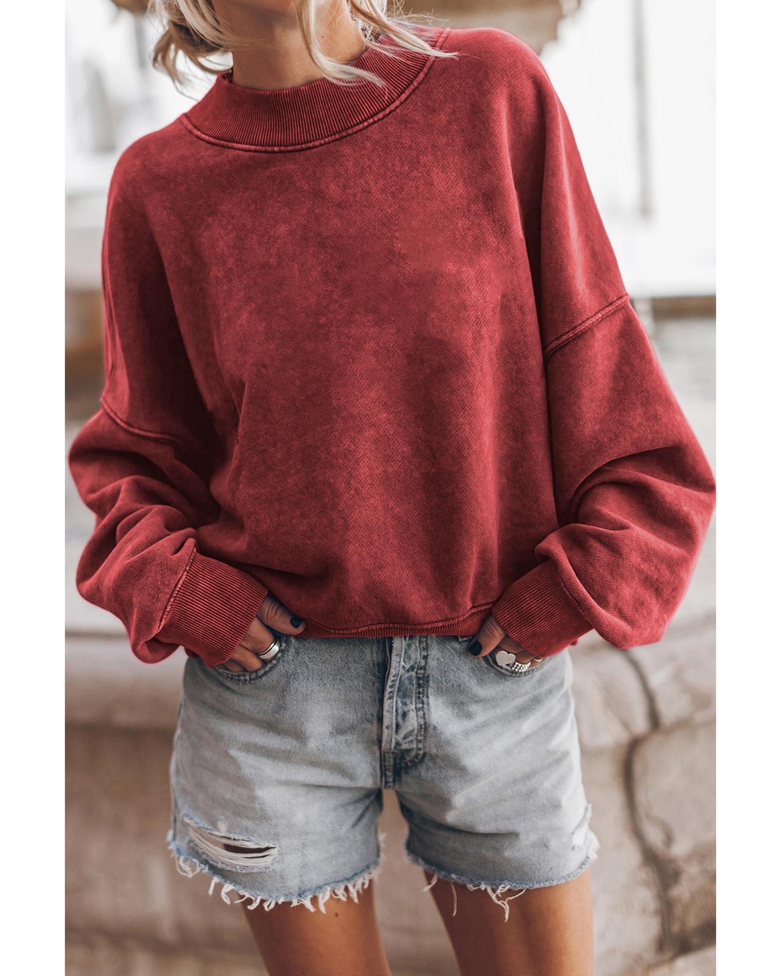V539-AZEXDC25314590-P403-2XL-202506122046-00 Red Dahlia Drop Shoulder Crew Neck Pullover Sweatshirt - 2XL - Image 1