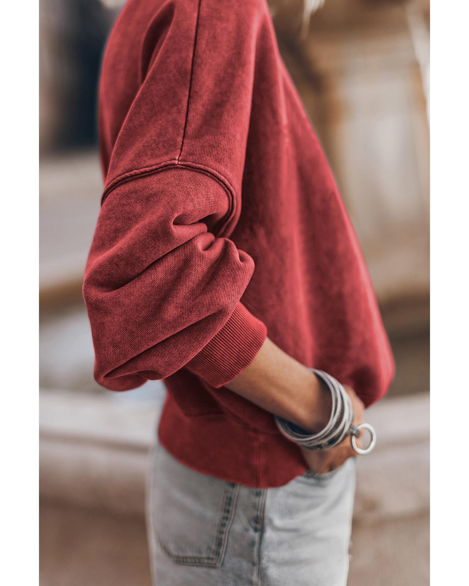 V539-AZEXDC25314590-P403-L-202508300515-00 Red Dahlia Drop Shoulder Crew Neck Pullover Sweatshirt - L - Image 1