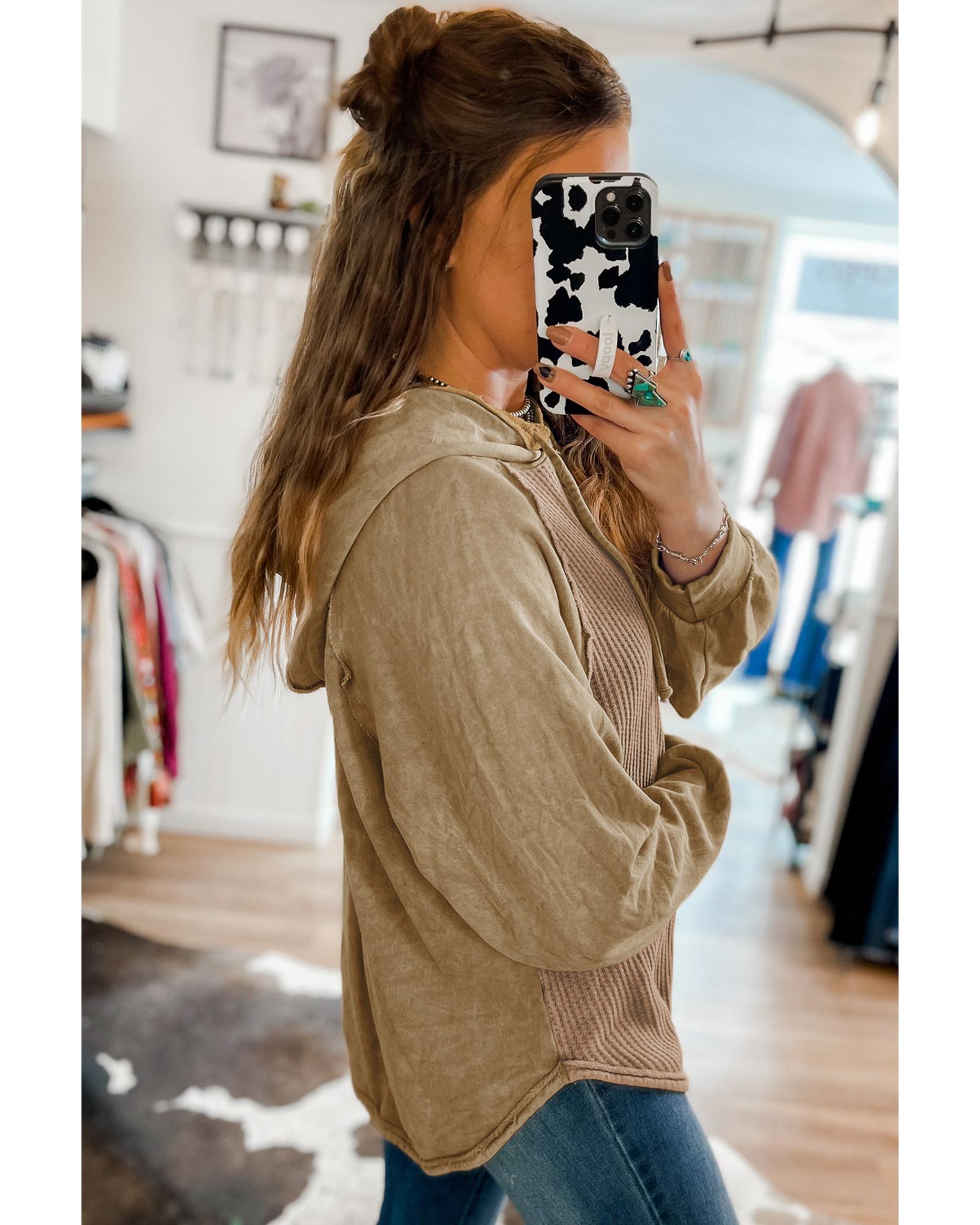 V539-AZEXDC25314711-16-M-202508290740-00 Azura Exchange Waffled Expose Seam Drawstring Hoodie - M - Image 1