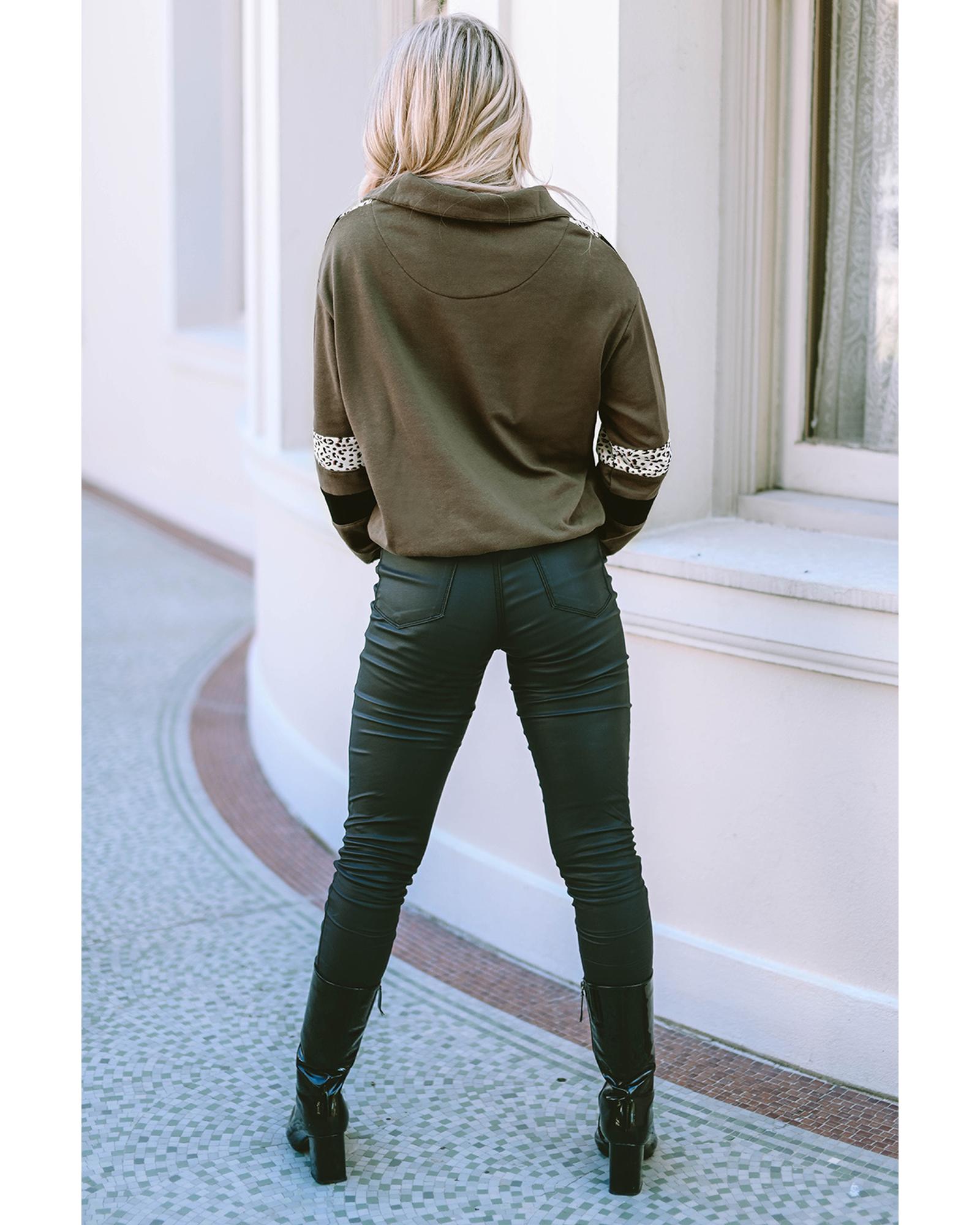 V539-AZEXDC25314793-9-S-202508291055-00 Azura Exchange Leopard Contrast Splicing Quarter Zip Sweatshirt - S - Image 1