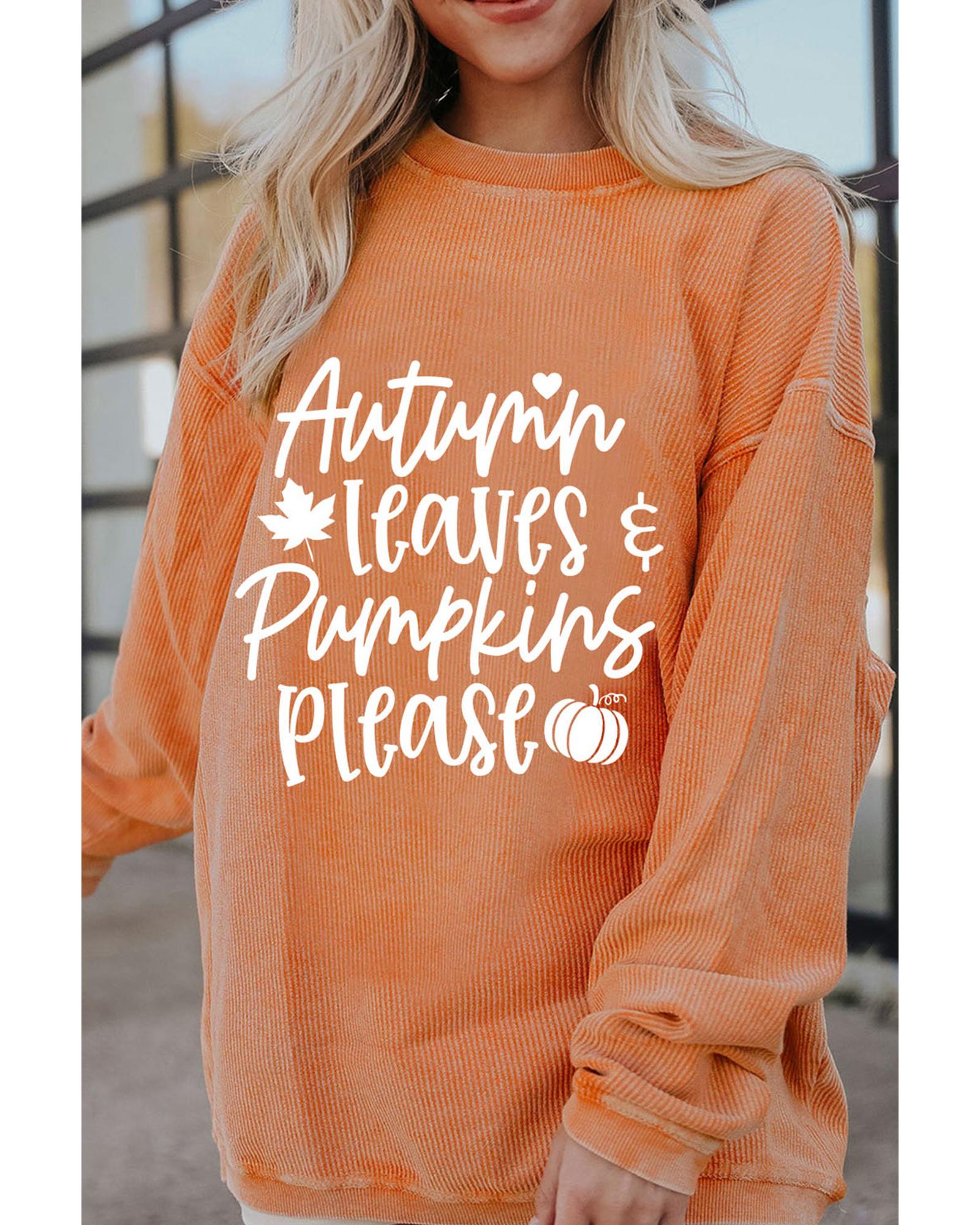 V539-AZEXDC25314948-2014-S-202506122236-00 Orange Autumn Leaves Pumpkins Please Ribbed Oversized Sweatshirt - S - Image 1