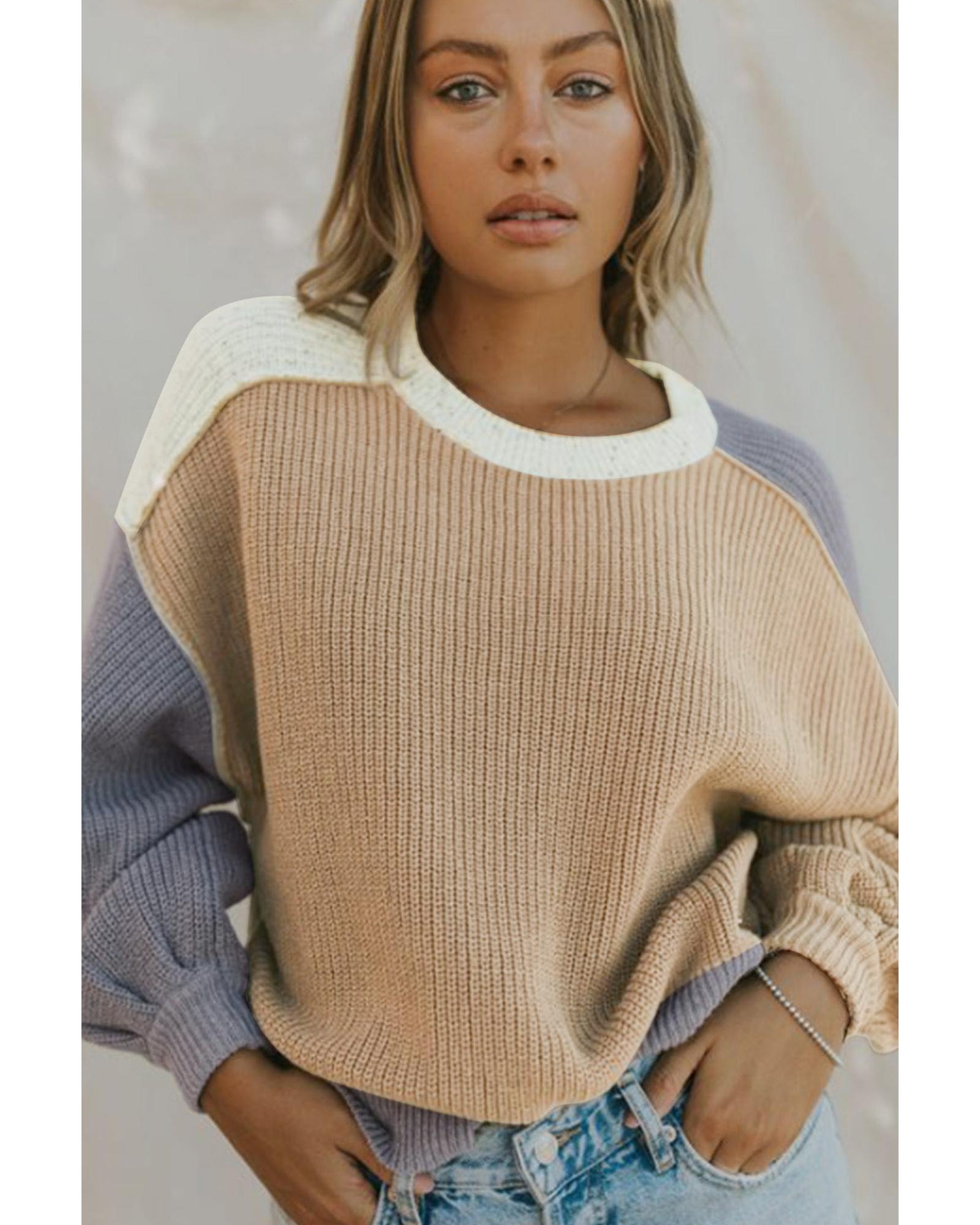 V539-AZEXDC25314985-22-L-202508280420-00 Multicolor Color Block Patchwork Baggy Sweater - L - Image 1