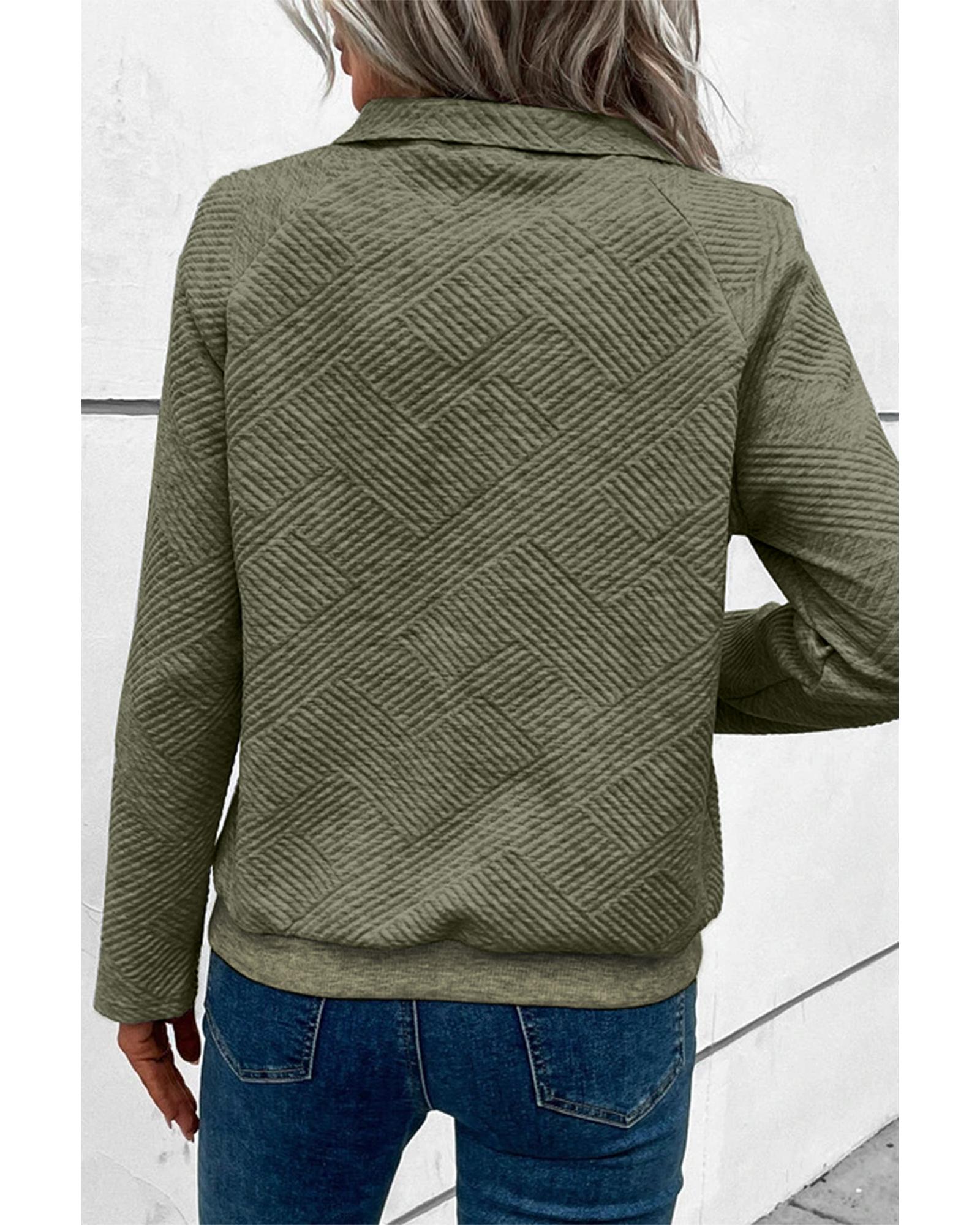 V539-AZEXDC25315197-P1209-M-202506122332-00 Laurel Green Textured Knit Buttoned Kangaroo Pocket Sweatshirt - M - Image 1