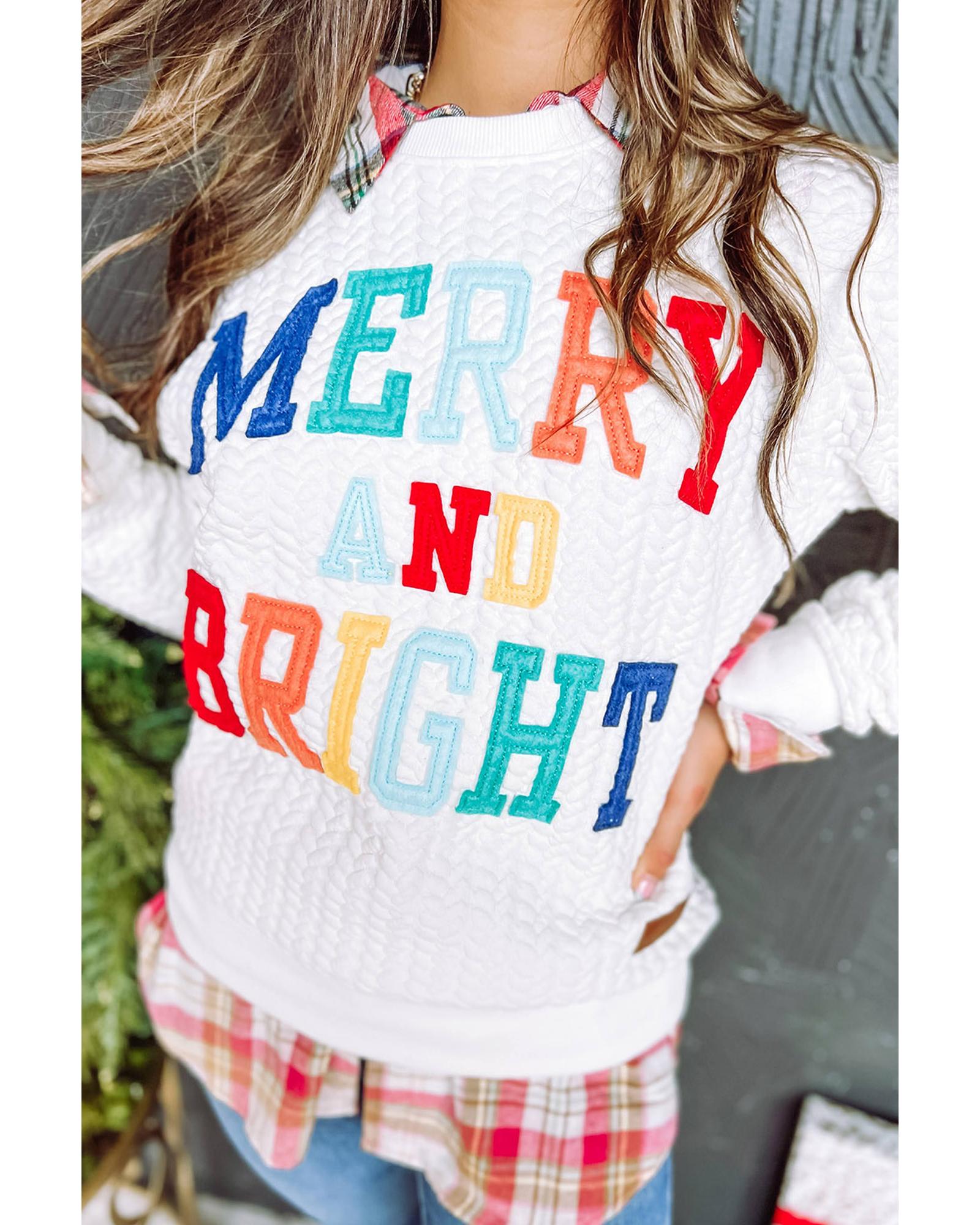 V539-AZEXDC25315291-P1-L-202508272345-00 Bright White Merry And Bright Cable Knit Pullover Sweatshirt - L - Image 1
