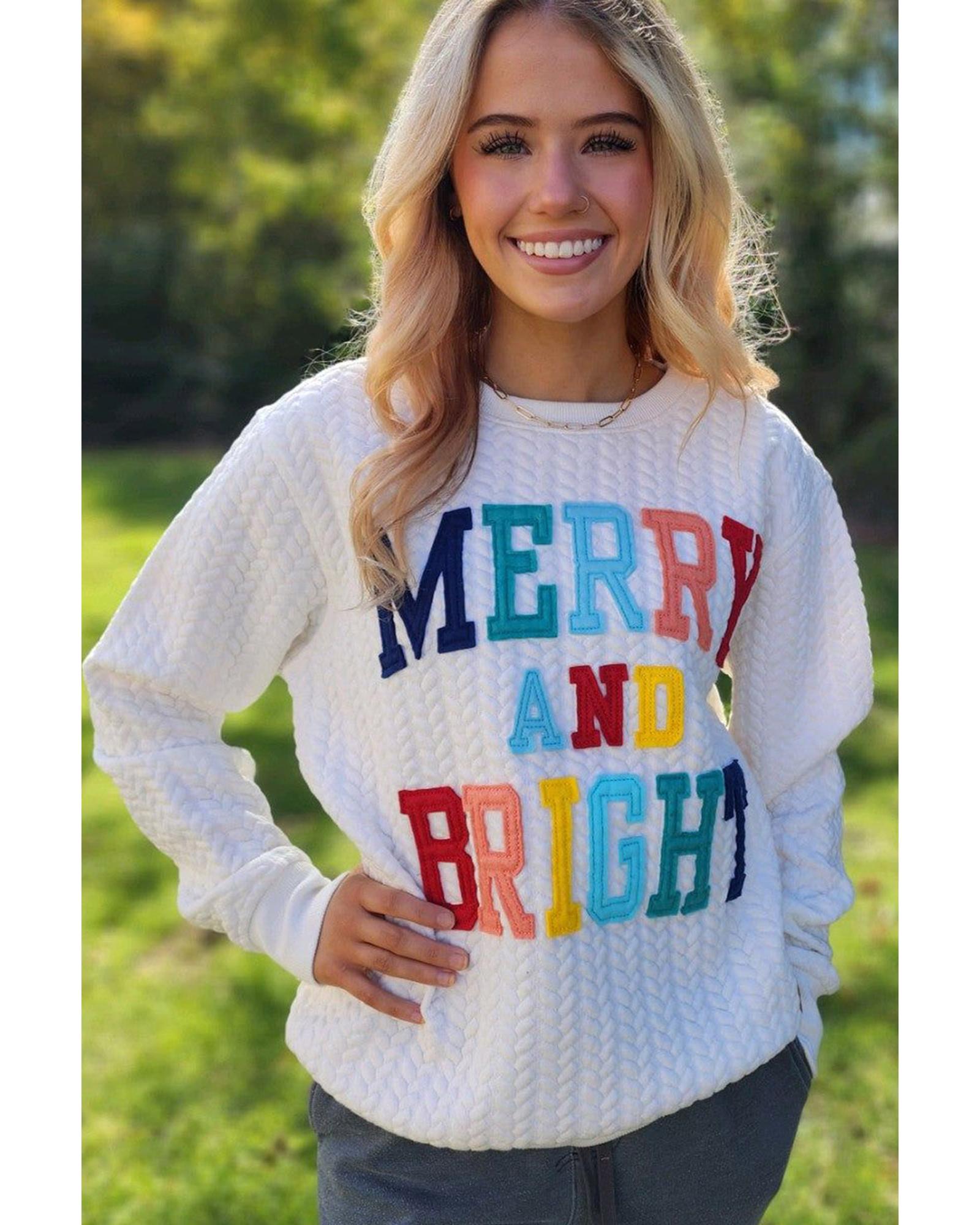V539-AZEXDC25315291-P1-XL-202508270600-00 Bright White Merry And Bright Cable Knit Pullover Sweatshirt - XL - Image 1
