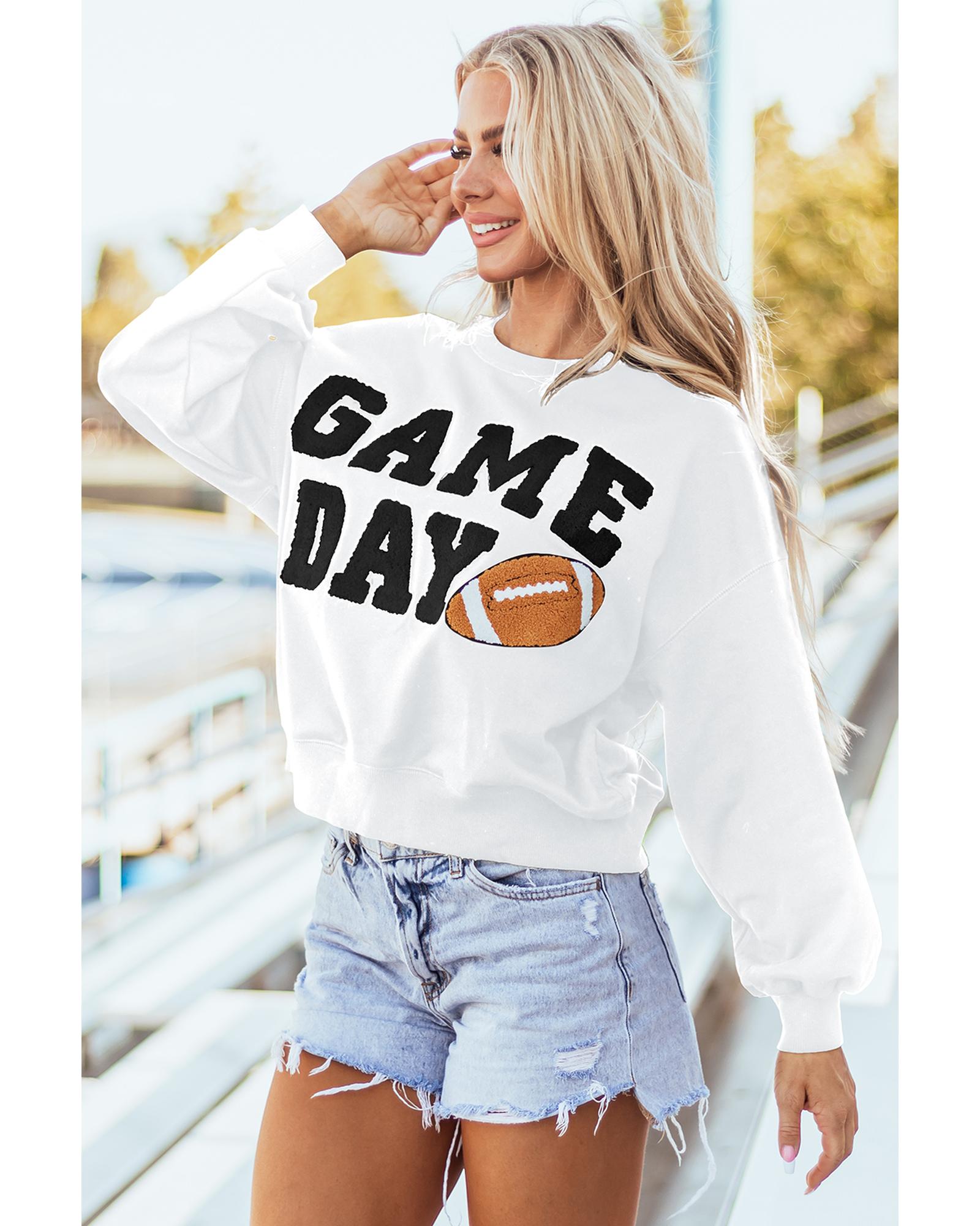 V539-AZEXDC25315505-P1-XL-202508300625-00 White GAME DAY Graphic Varsity Pullover Sweatshirt - XL - Image 1