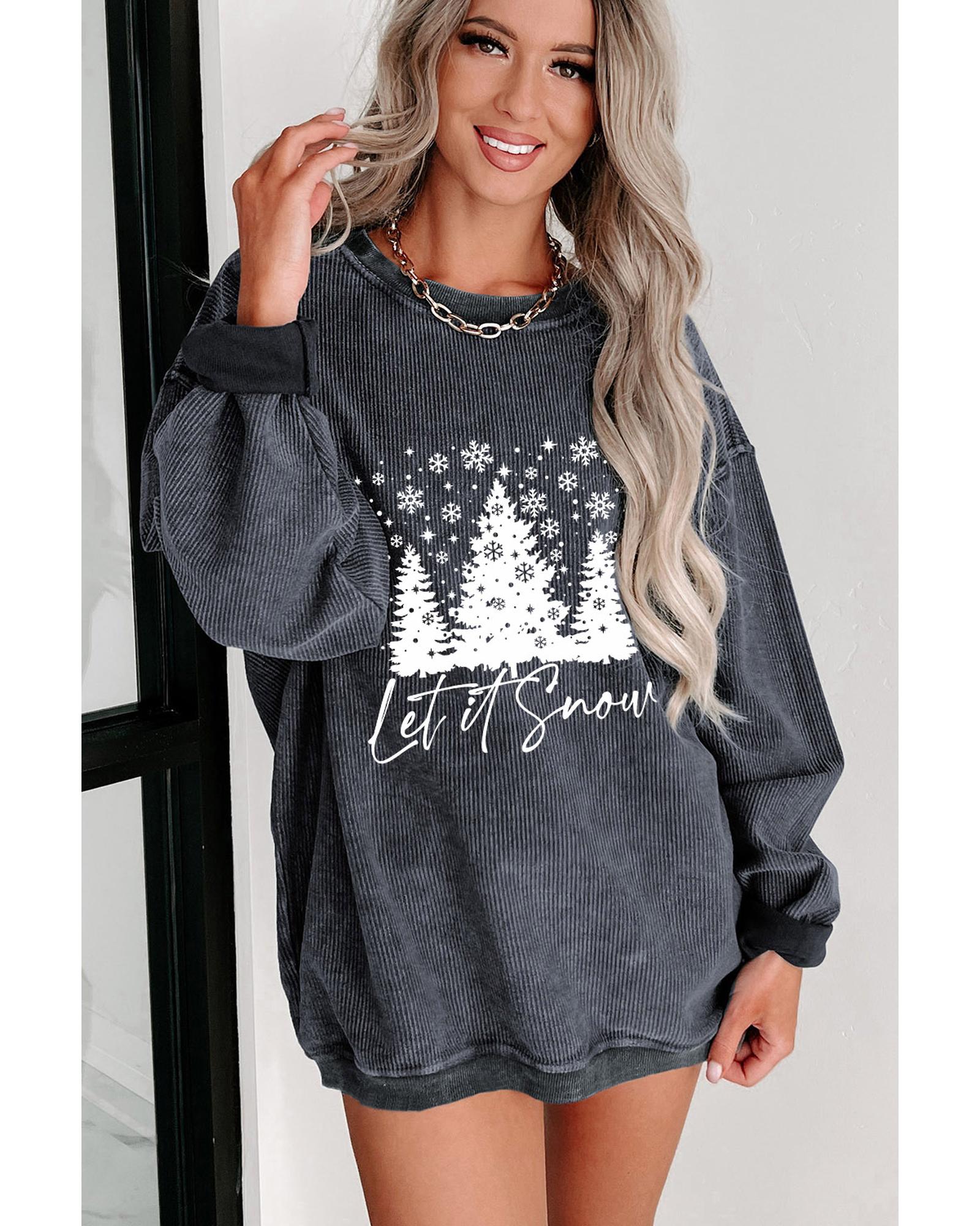 V539-AZEXDC25316122-11-S-202506122208-00 Gray Christmas Tree Flake Graphic Corded Sweatshirt - S - Image 1