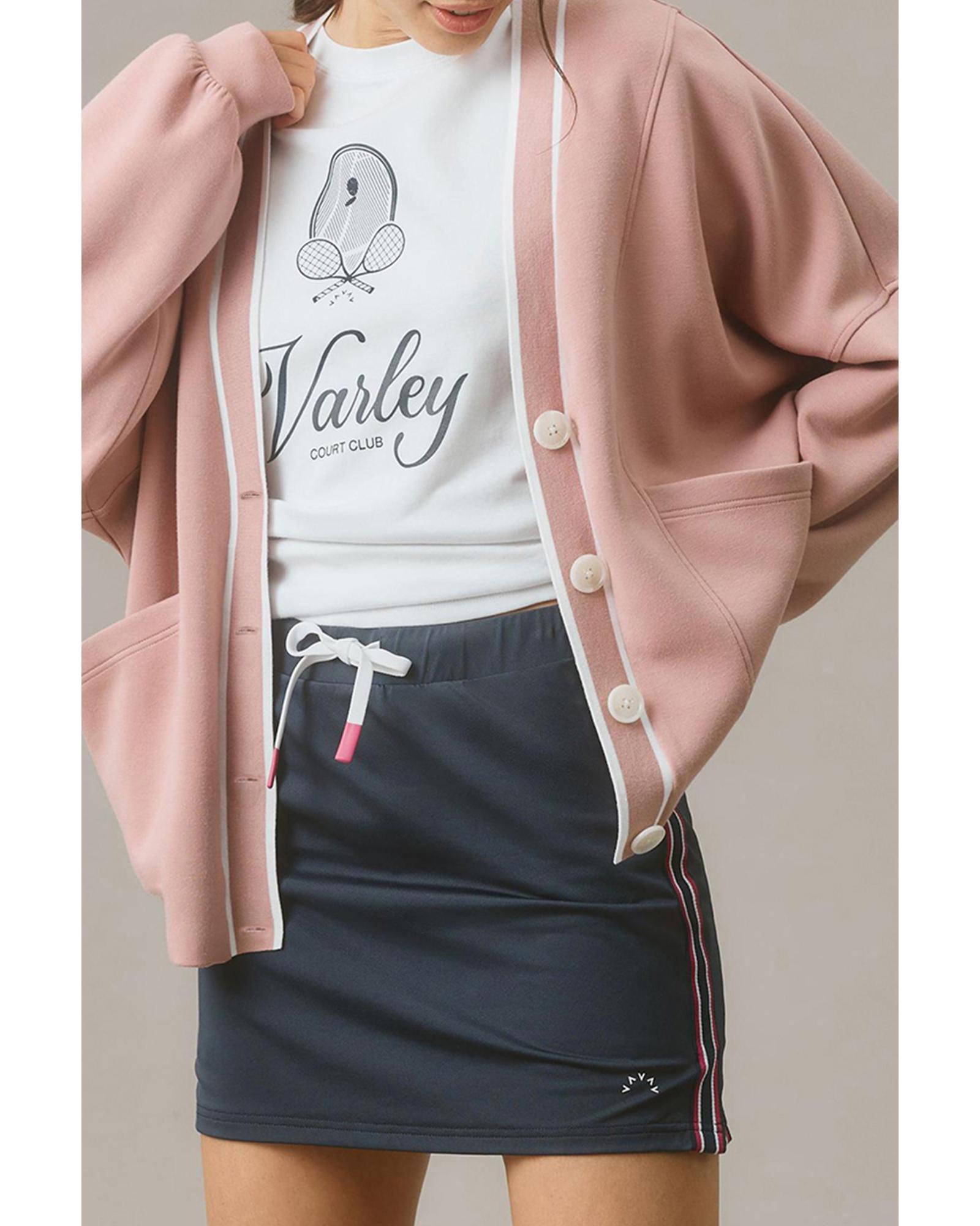 V539-AZEXDC25316209-P1019-M-202508291720-00 Pink Stripe Contrast Trim V Neck Buttoned Front Pocketed Knit Cardigan - M - Image 1