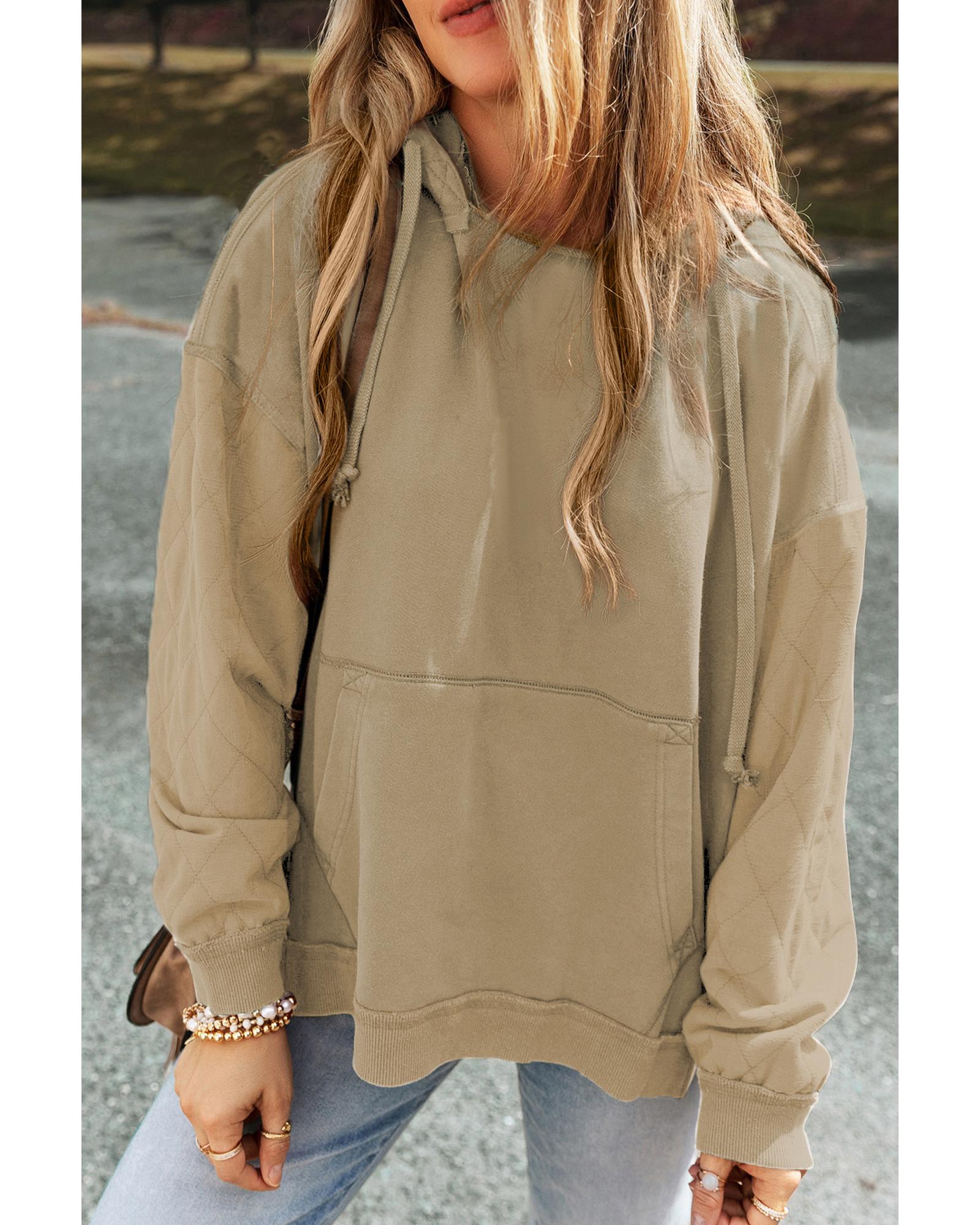V539-AZEXDC25316272-P6016-L-202506122330-00 Parchment Quilted Patchwork Exposed Seam Hoodie - L - Image 1