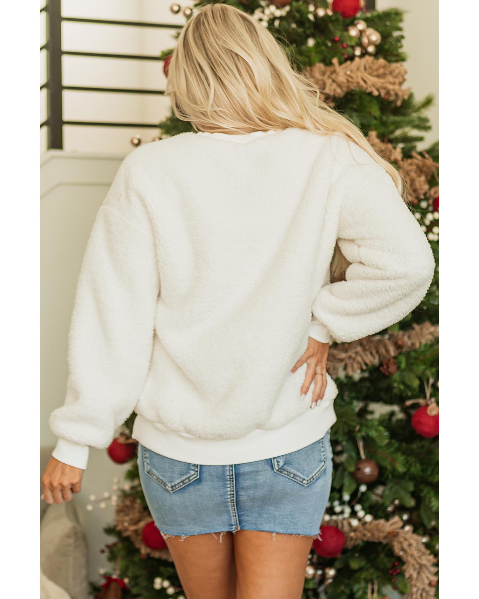 V539-AZEXDC25316501-P101-L-202508270355-00 White Christmas MERRY & Bright Chenille Graphic Sherpa Sweatshirt - L - Image 1