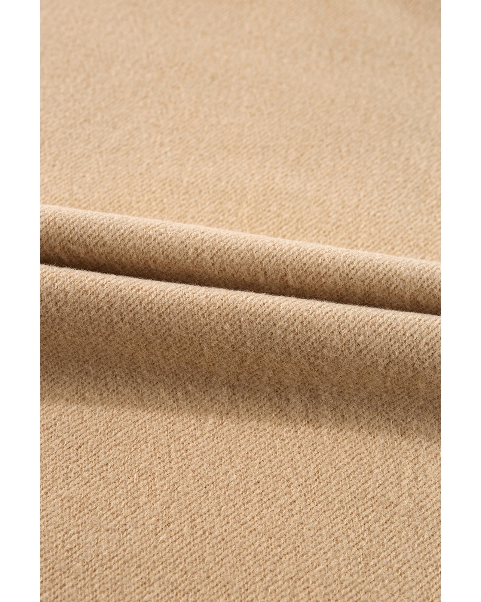 V539-AZEXDC25316626-P6016-S-202506130641-00 Parchment Fleece Lined Half Zipper Kangaroo Pockets Loose Hoodie - S - Image 1