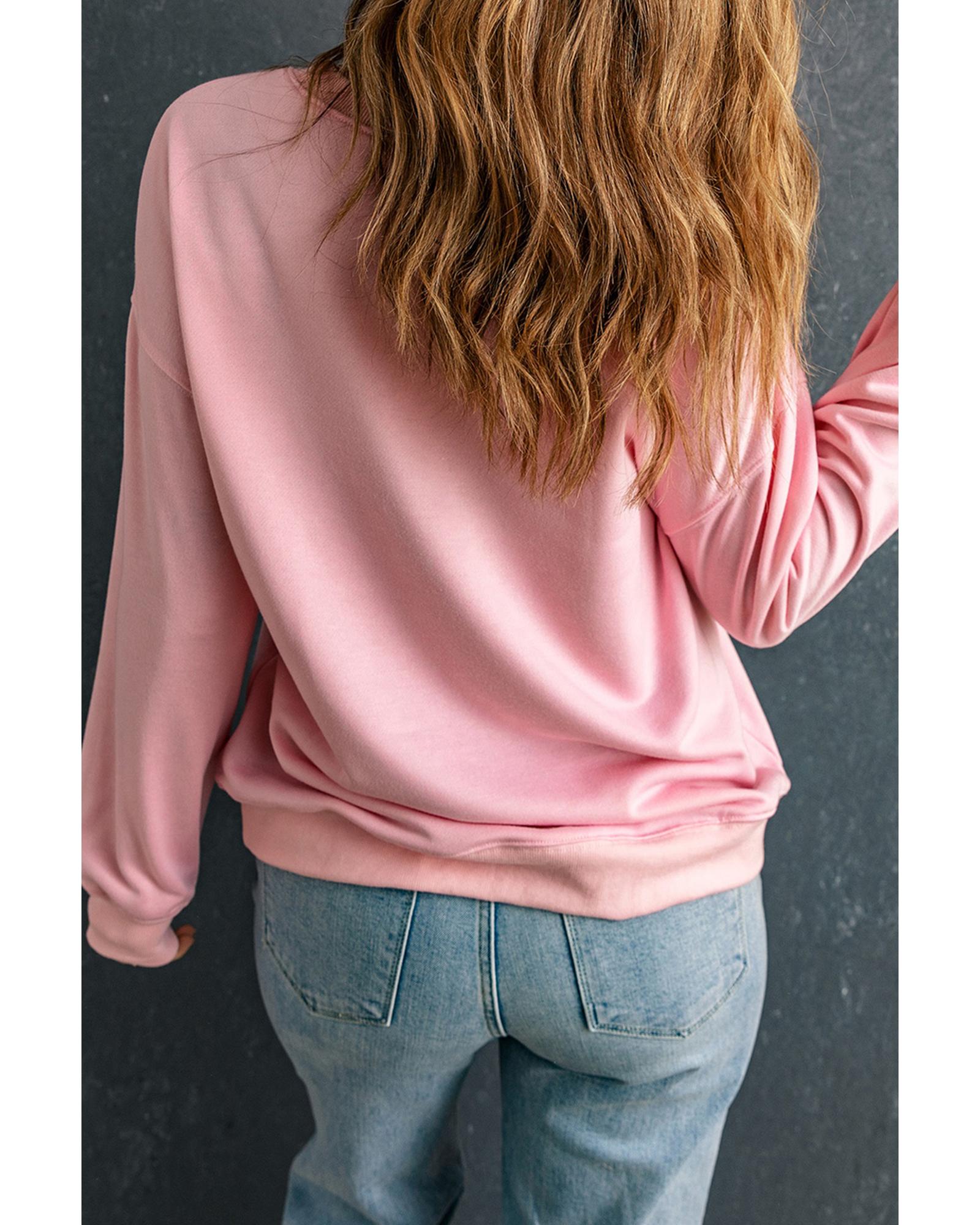 V539-AZEXDC25317072-10-2XL-202506130310-00 Pink Glitter Chenille Heart Patch Valentines Sweatshirt - 2XL - Image 1