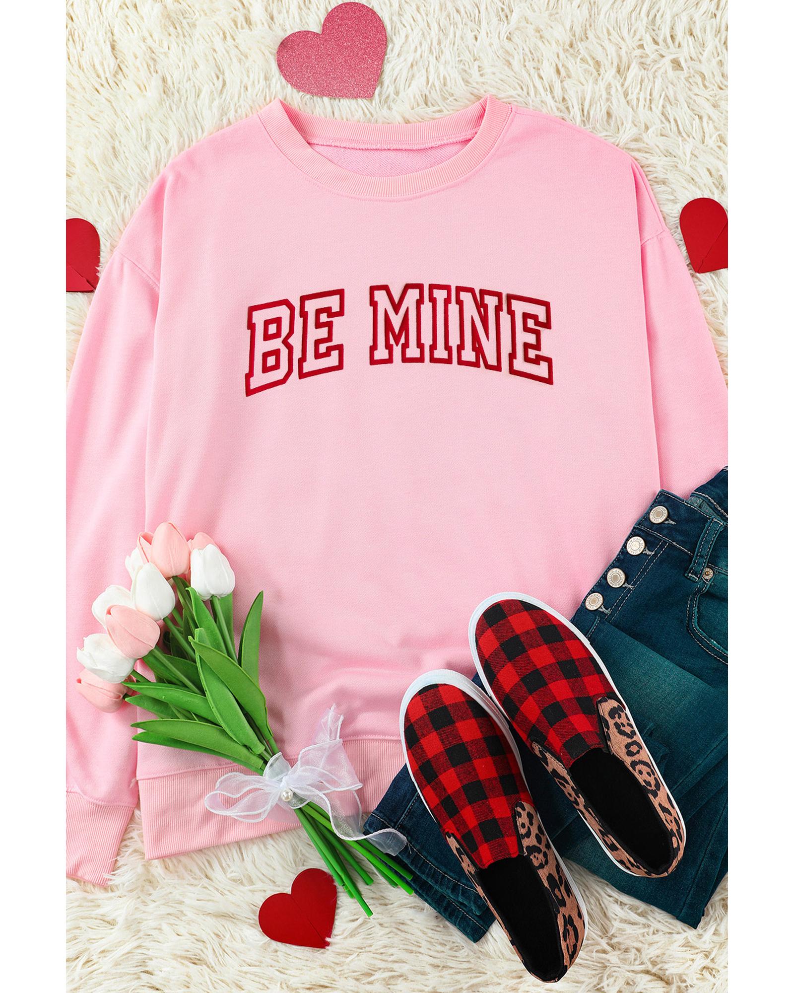 V539-AZEXDC25317161-10-L-202508291800-00 Pink BE MINE Puff Graphic Pullover Sweatshirt - L - Image 1