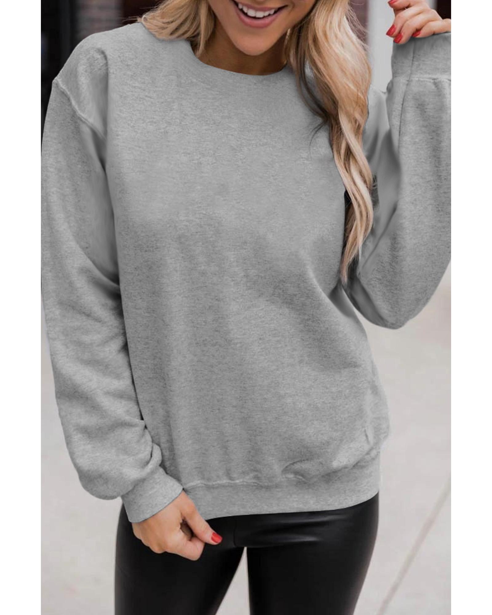 V539-AZEXDC25317184-11-S-202506130352-00 Gray Solid Classic Crewneck Pullover Sweatshirt - S - Image 1