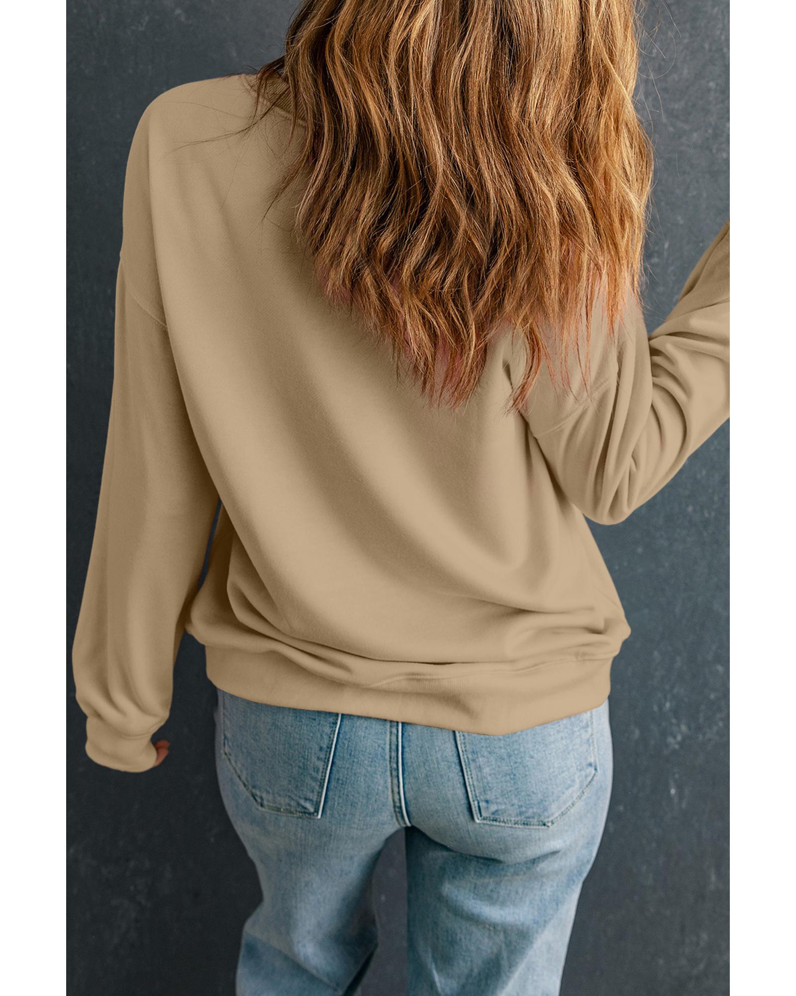 V539-AZEXDC25317184-16-M-202508281055-00 Khaki Solid Classic Crewneck Pullover Sweatshirt - M - Image 1