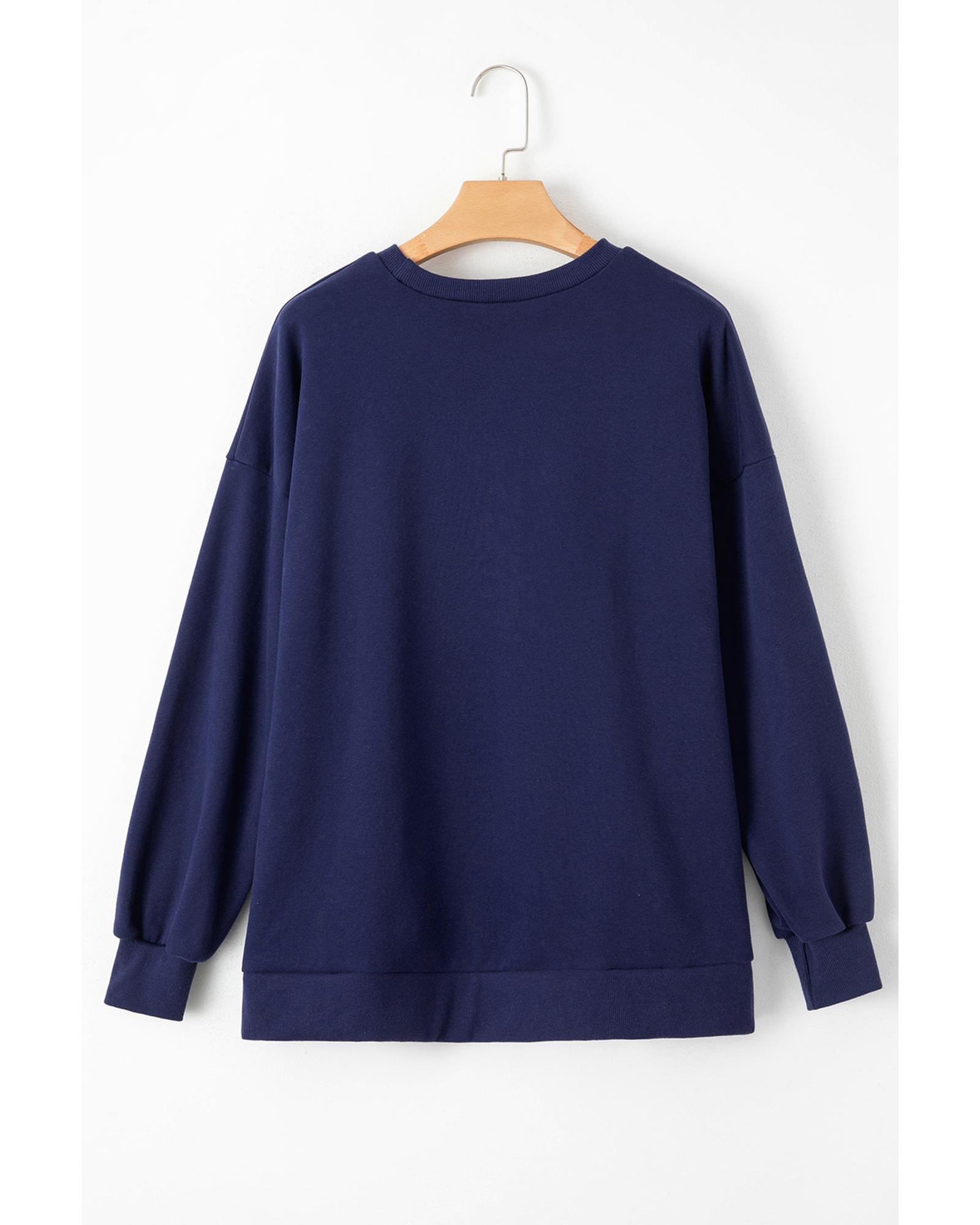 V539-AZEXDC25317234-P605-XL-202508290035-00 Navy Blue Solid Fleece Lined Drop Shoulder High Low Sweatshirt - XL - Image 1