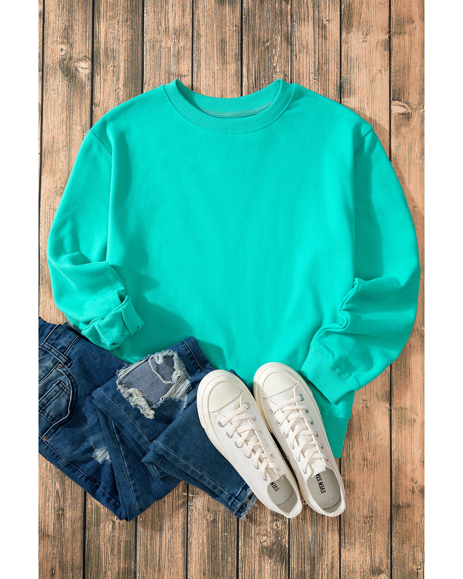 V539-AZEXDC25317289-P504-M-202508271435-00 Aruba Blue Solid Fleece Lined Drop Shoulder Terry Sweatshirt - M - Image 1