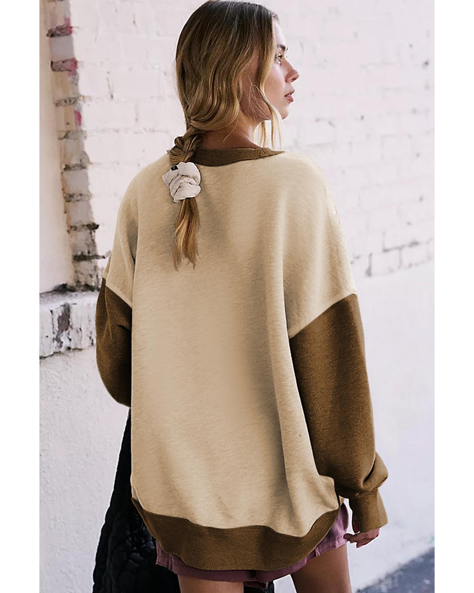 V539-AZEXDC25317325-P18-XL-202508280255-00 Apricot Color Block Thumbhole Sleeve Drop Shoulder Sweatshirt - XL - Image 1