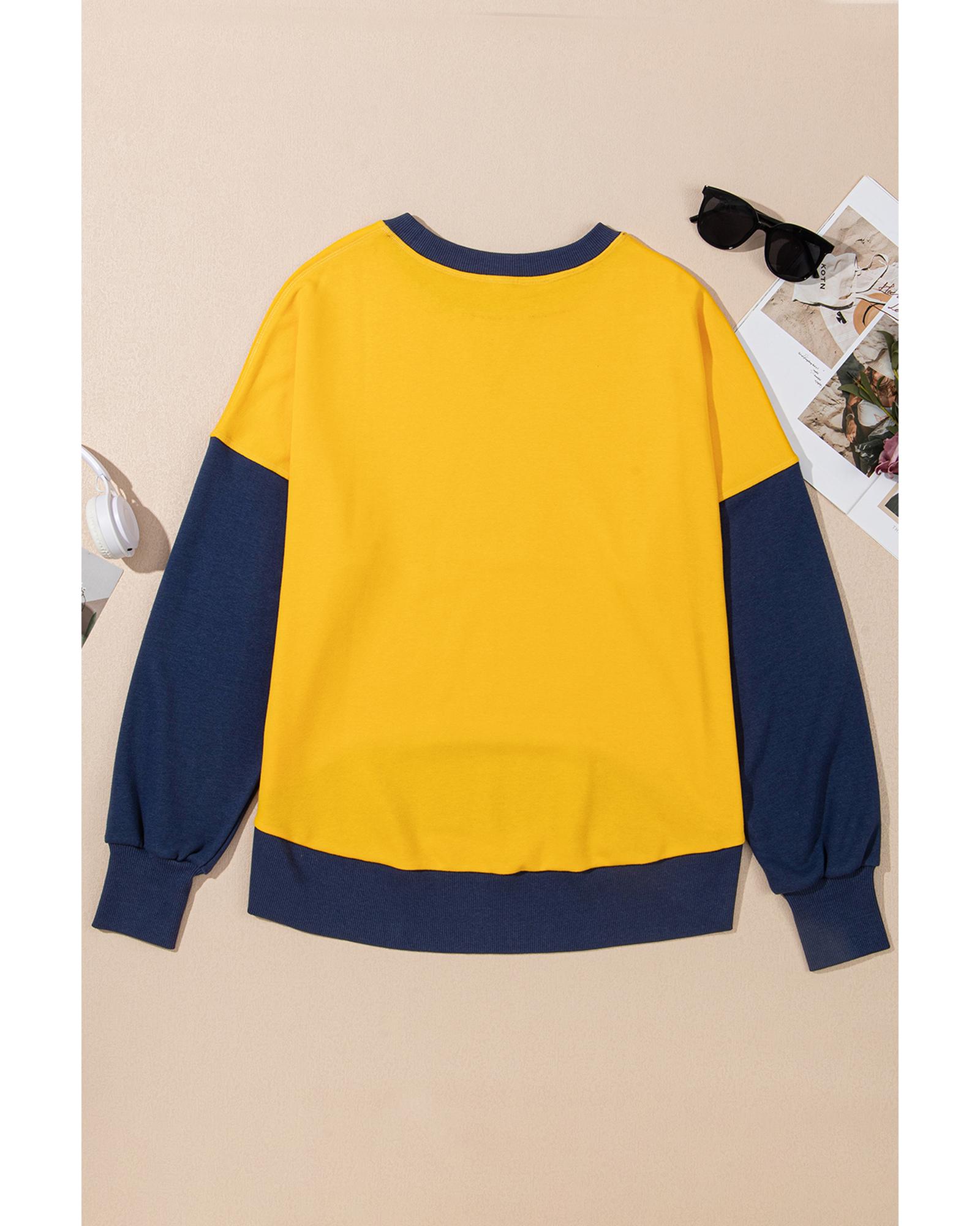 V539-AZEXDC25317325-P7-M-202508281150-00 Yellow Color Block Thumbhole Sleeve Drop Shoulder Sweatshirt - M - Image 1