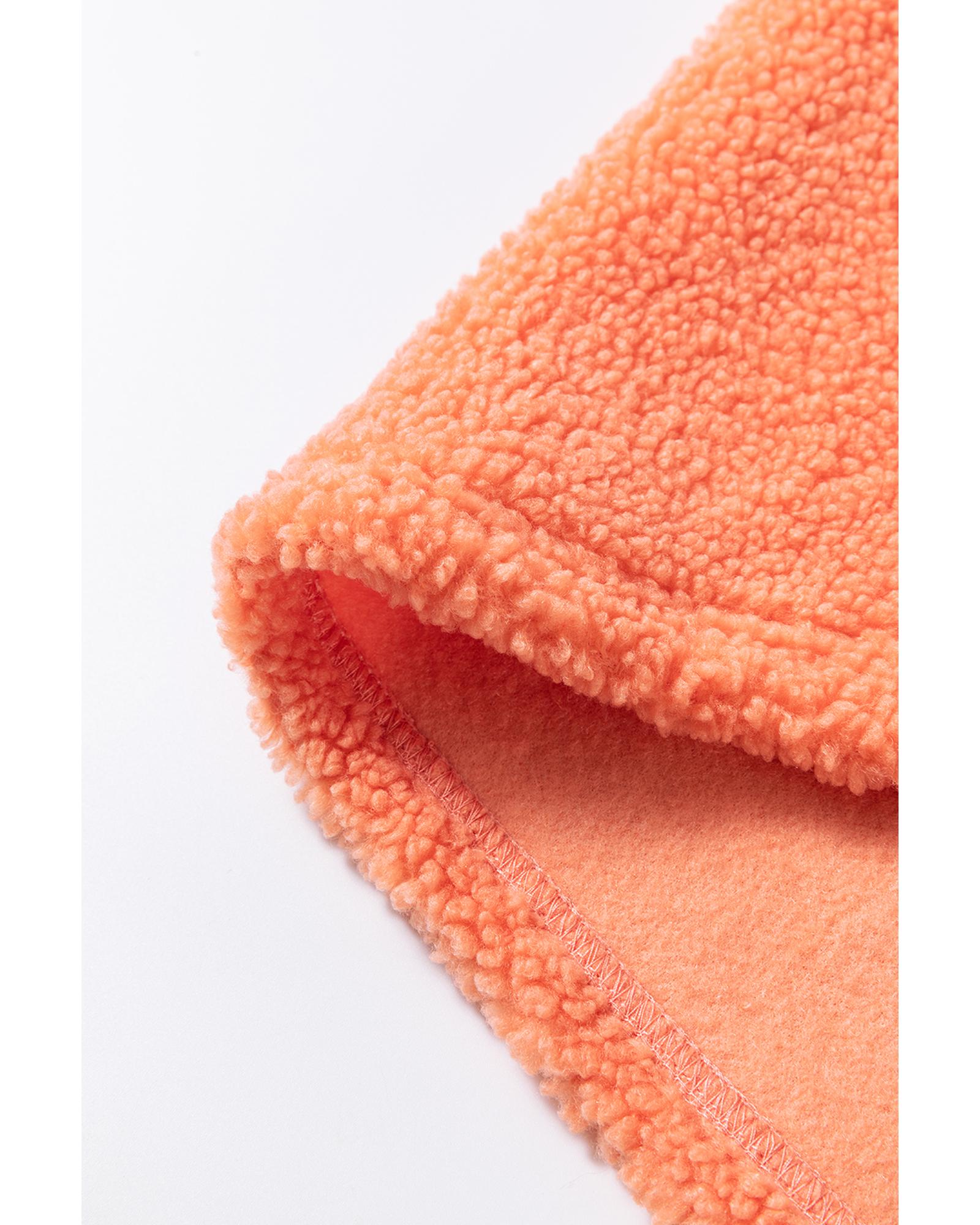 V539-AZEXDC25317377-P14-S-202506130220-00 Orange Colorblock Half Zipper Stand Neck Sherpa Sweatshirt - S - Image 1
