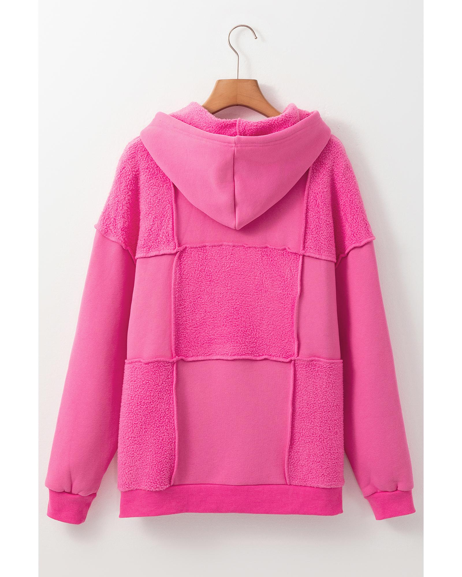 V539-AZEXDC25317417-P206-XL-202508281530-00 Pitaya Pink Mineral Wash Terry Patchwork Drawstring Hoodie - XL - Image 1