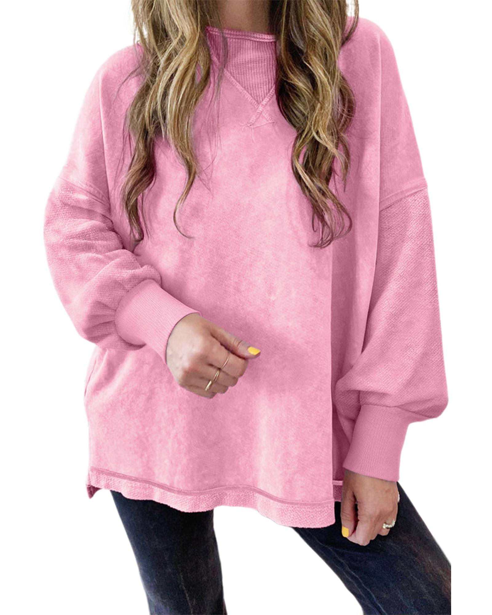 V539-AZEXDC25317475-P306-L-202508281055-00 Strawberry Pink Mineral Wash Drop Shoulder Pullover Sweatshirt - L - Image 1