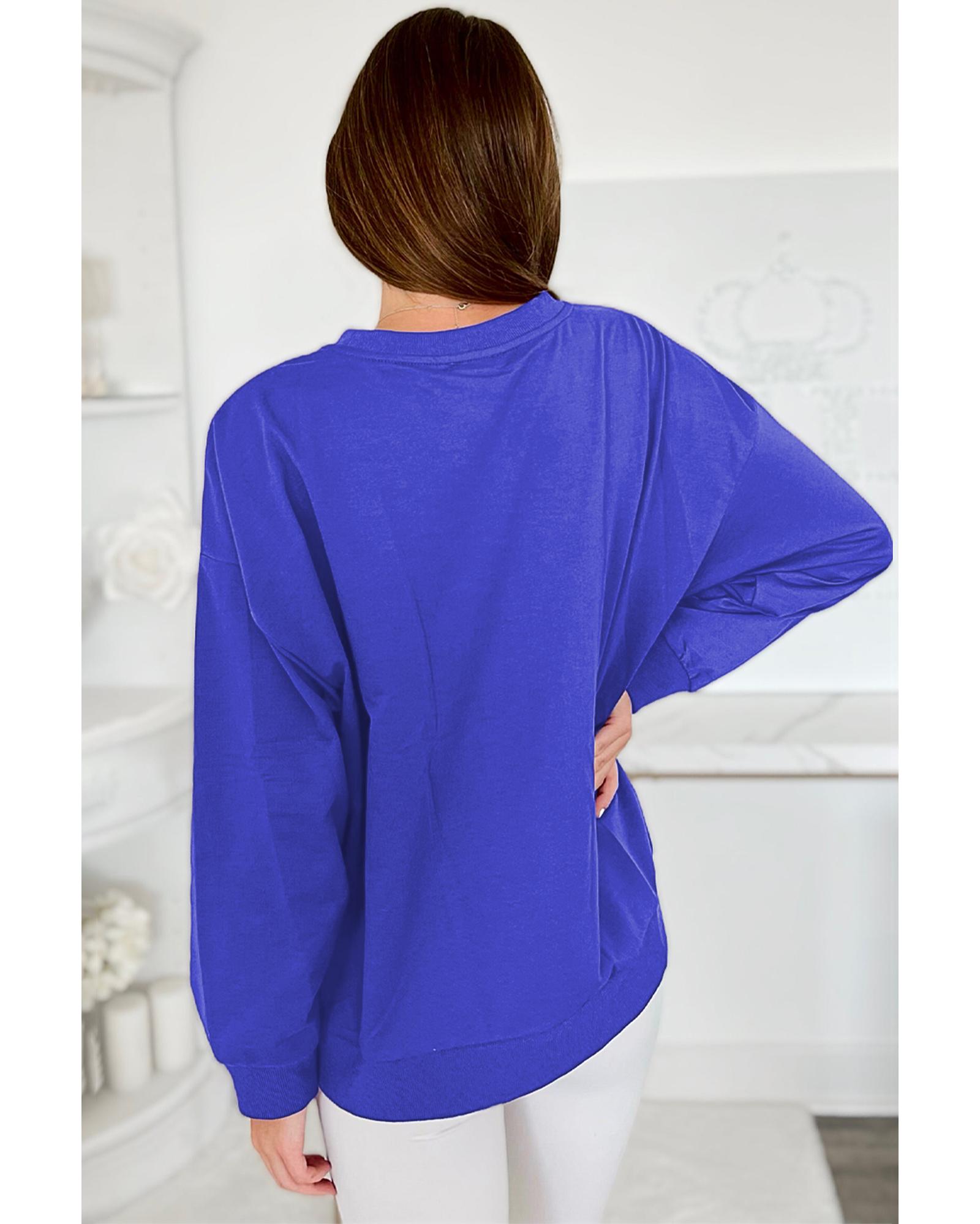 V539-AZEXDC25317536-P5-XL-202508280125-00 Dark Blue Tinsel Game Day Drop Shoulder Graphic Sweatshirt - XL - Image 1