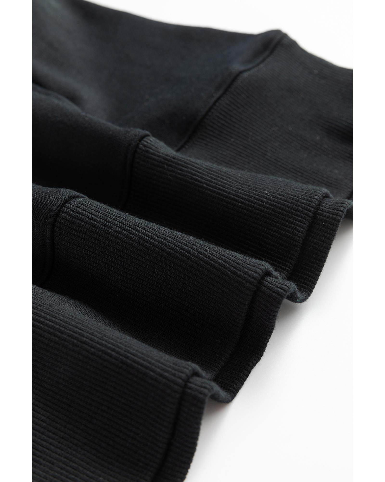 V539-AZEXDC25317564-P2-L-202508281055-00 Black Drop Shoulder Crisscross Stitching Pocketed Loose Sweatshirt - L - Image 1