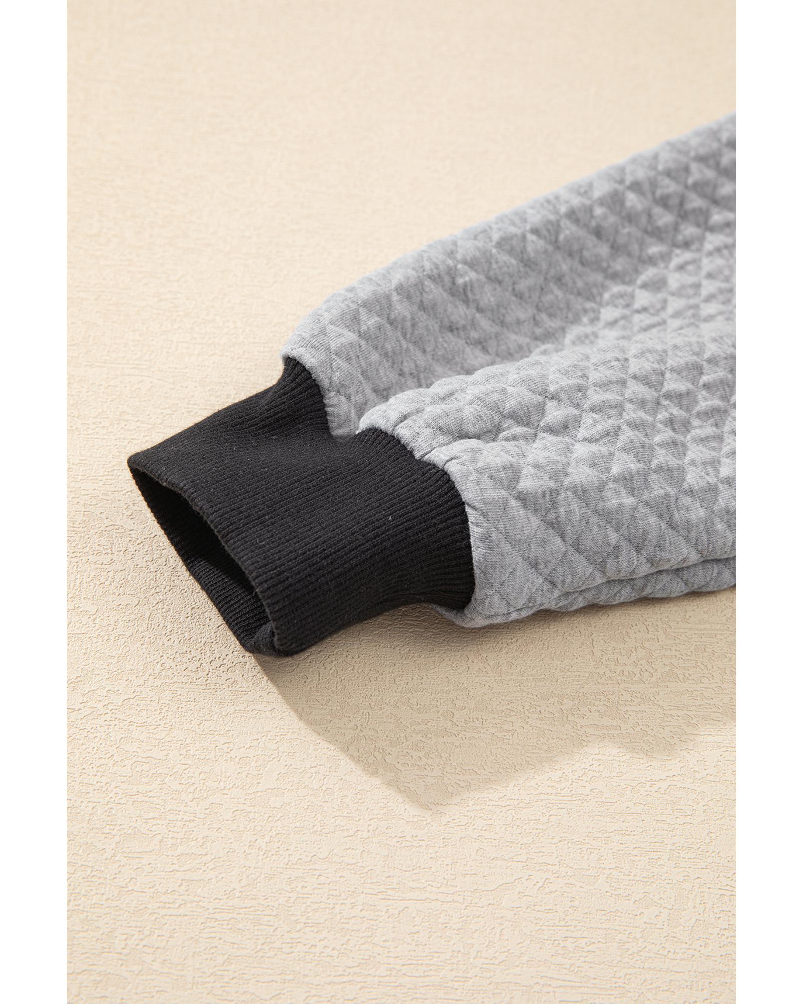 V539-AZEXDC25317577-P1011-S-202506130520-00 Light Grey Textured Colorblock Edge Buttoned Collar Sweatshirt - S - Image 1