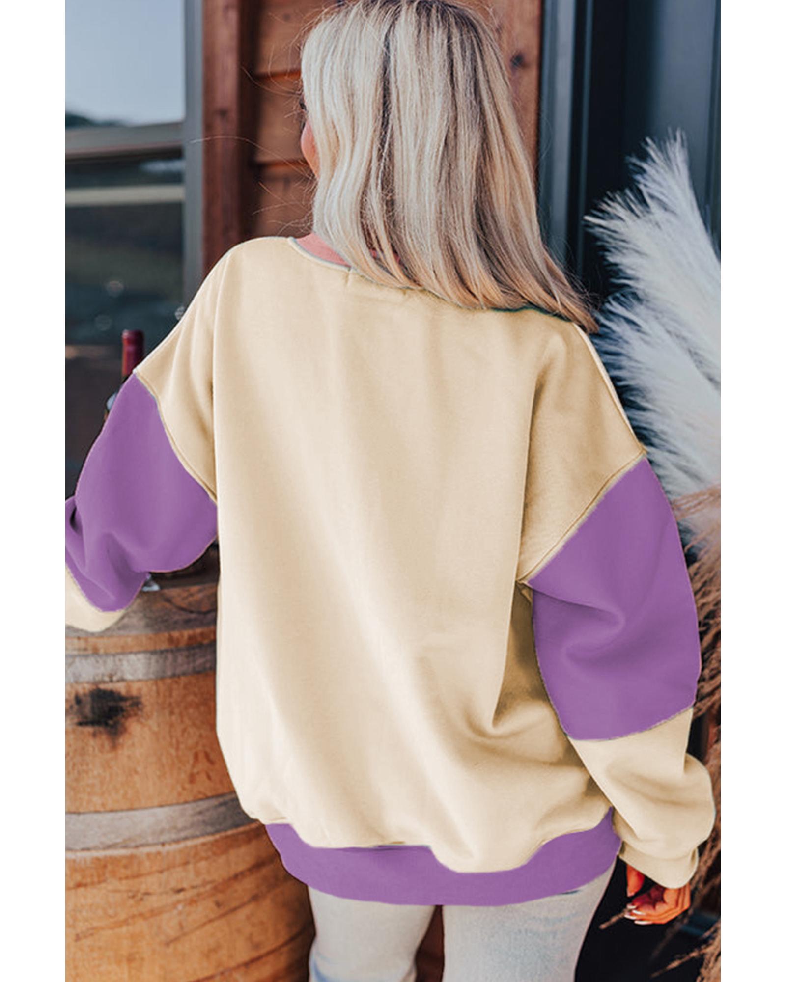 Meadow Mauve Colorblock Patchwork Drop Shoulder Sweatshirt - 2XL