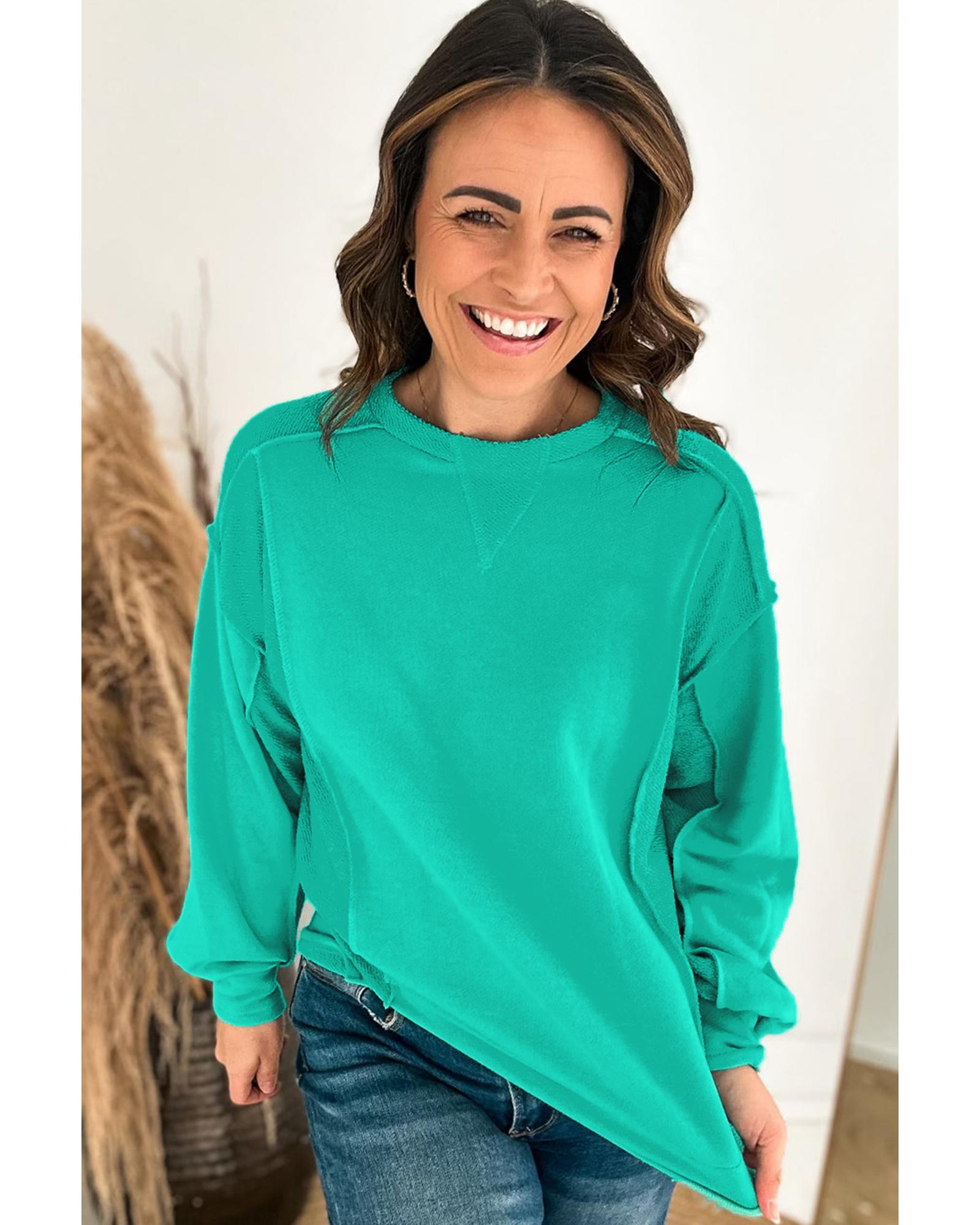 V539-AZEXDC25317710-P1009-L-202508290205-00 Mint Green Splicing Round Neck Pullover Sweatshirt - L - Image 1