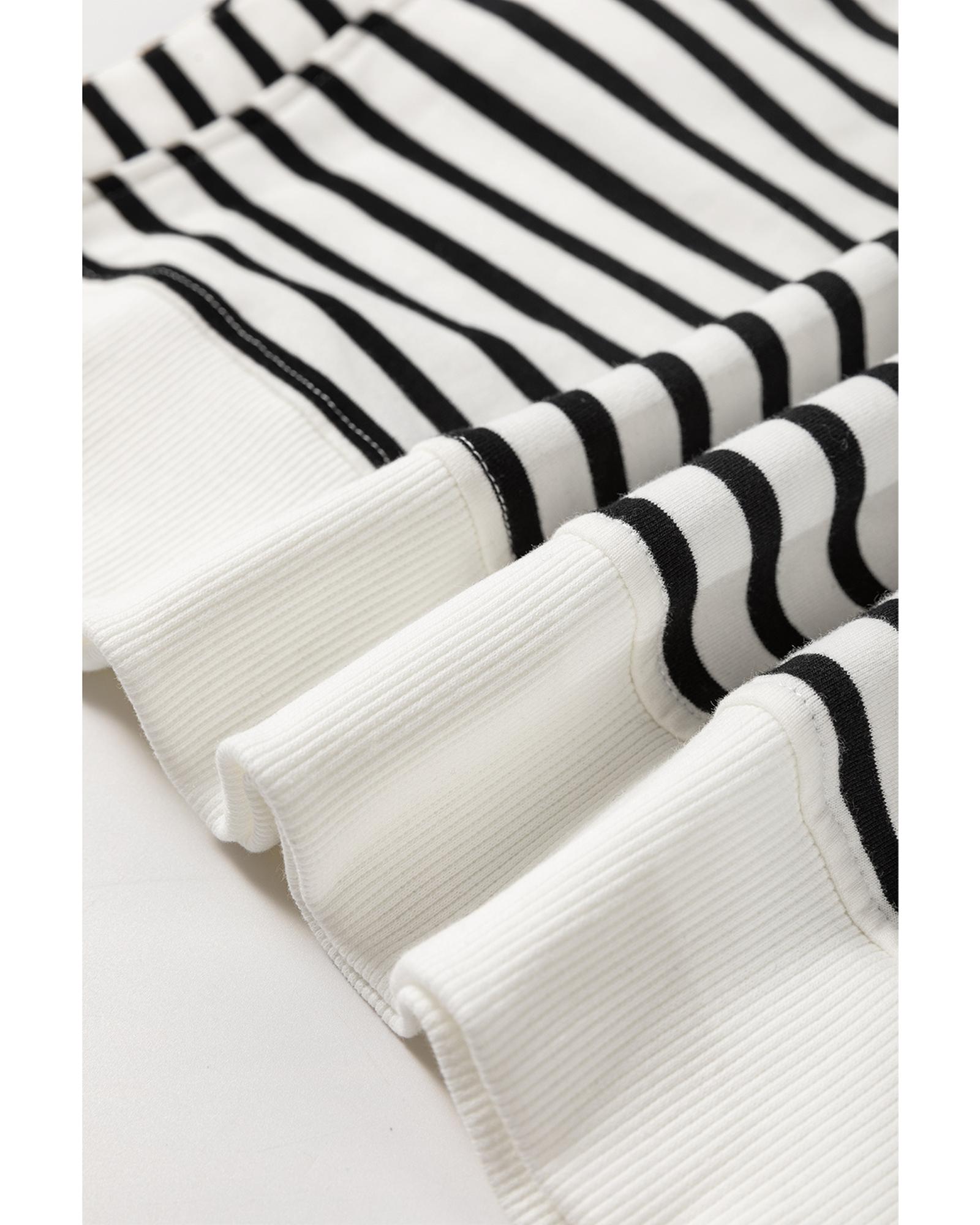 V539-AZEXDC25317722-P219-XL-202508281140-00 Black Stripe Raglan Sleeve Side Slits Loose Sweatshirt - XL - Image 1