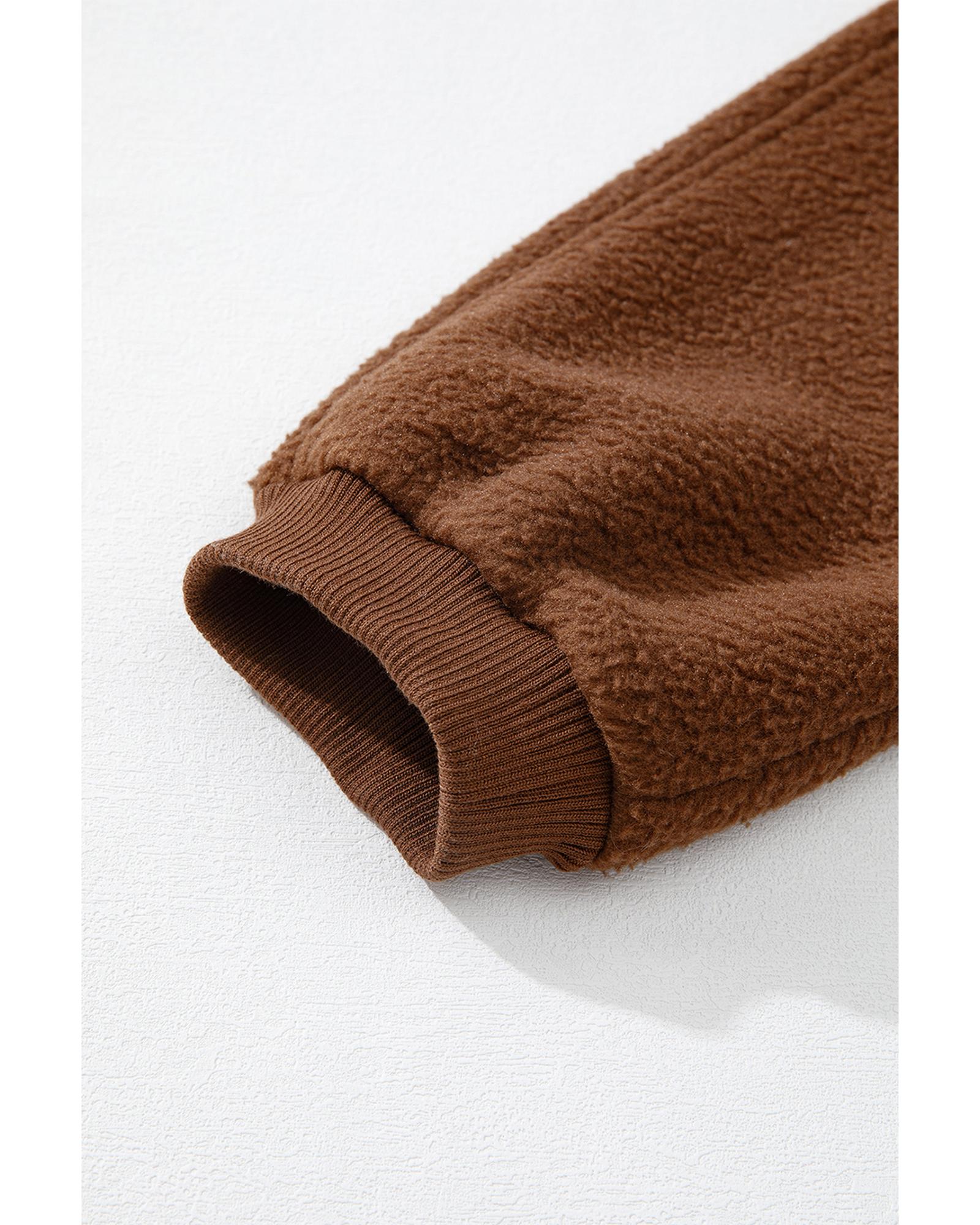 V539-AZEXDC25317726-P8016-S-202506130232-00 Brown Half Zip Fleece Pullover Sweatshirt - S - Image 1